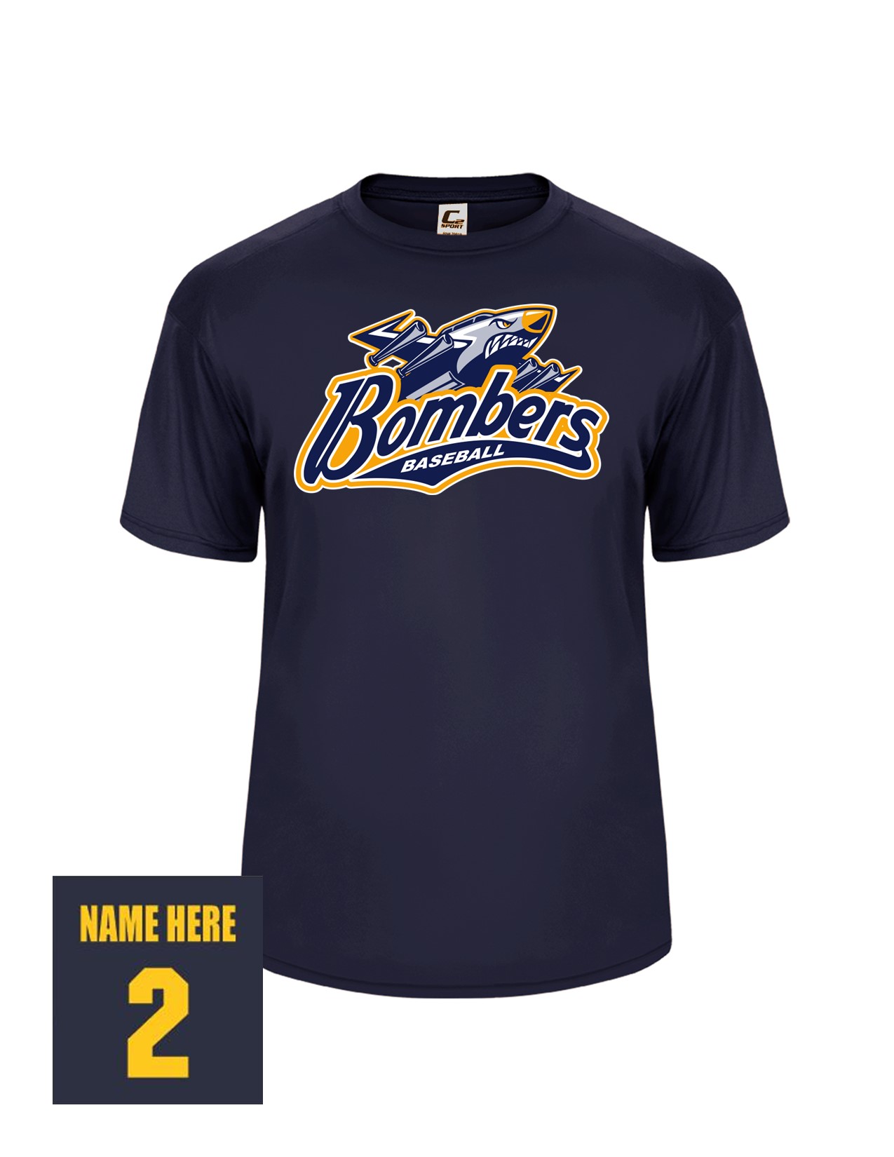 16a Badger 5100 Adult 100% Poly Wicking Performance Short Sleeve with Bombers Plane Logo