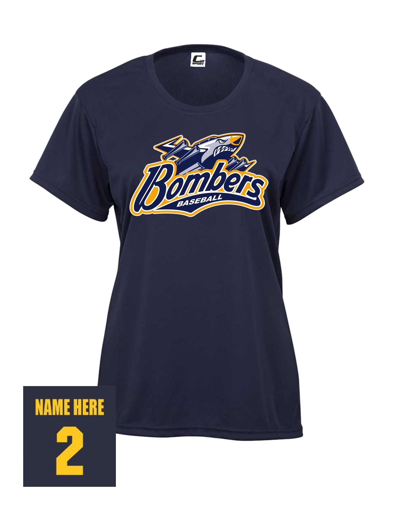 18a Badger 5600 Ladies 100% Poly Wicking Performance Short Sleeve with Bombers Plane Logo