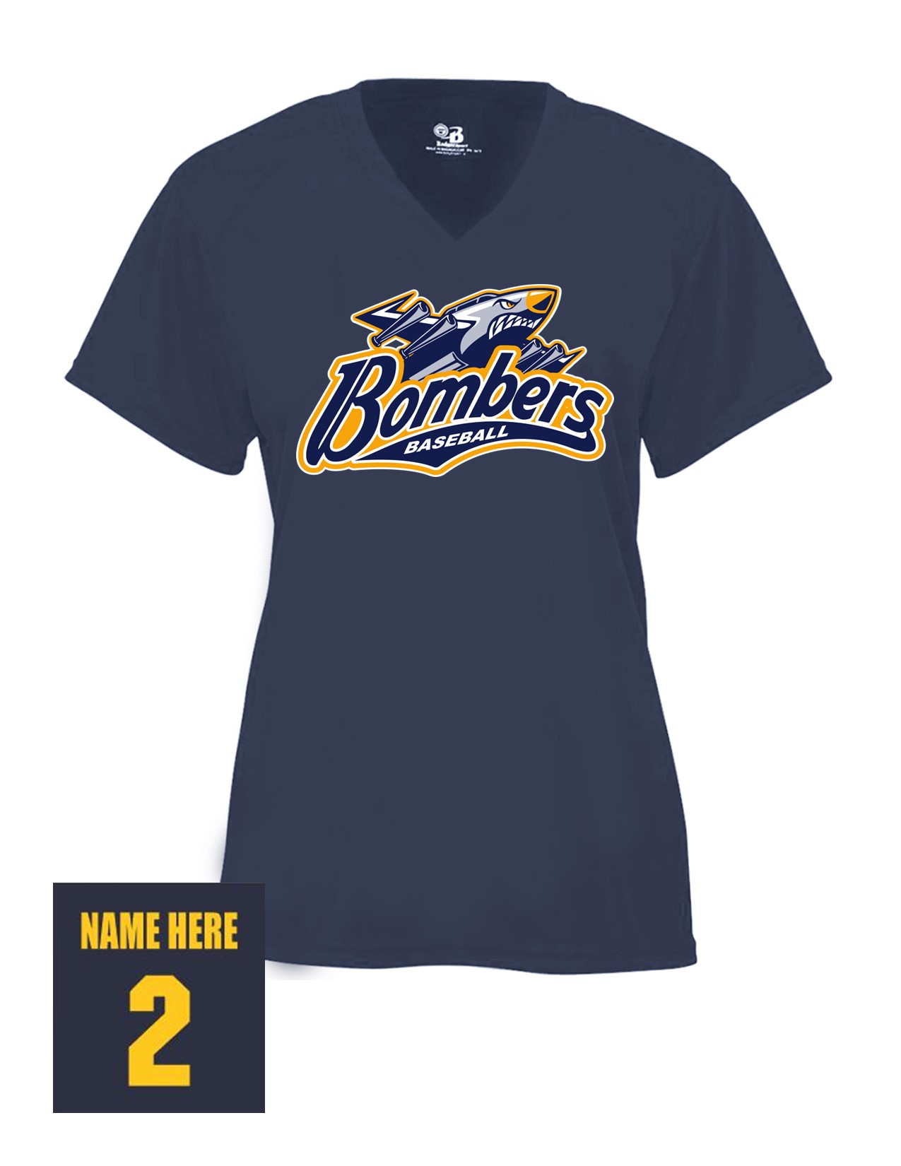 22a Badger 4162 Women's B-Core Short Sleeve V-Neck with Bombers Plane Logo