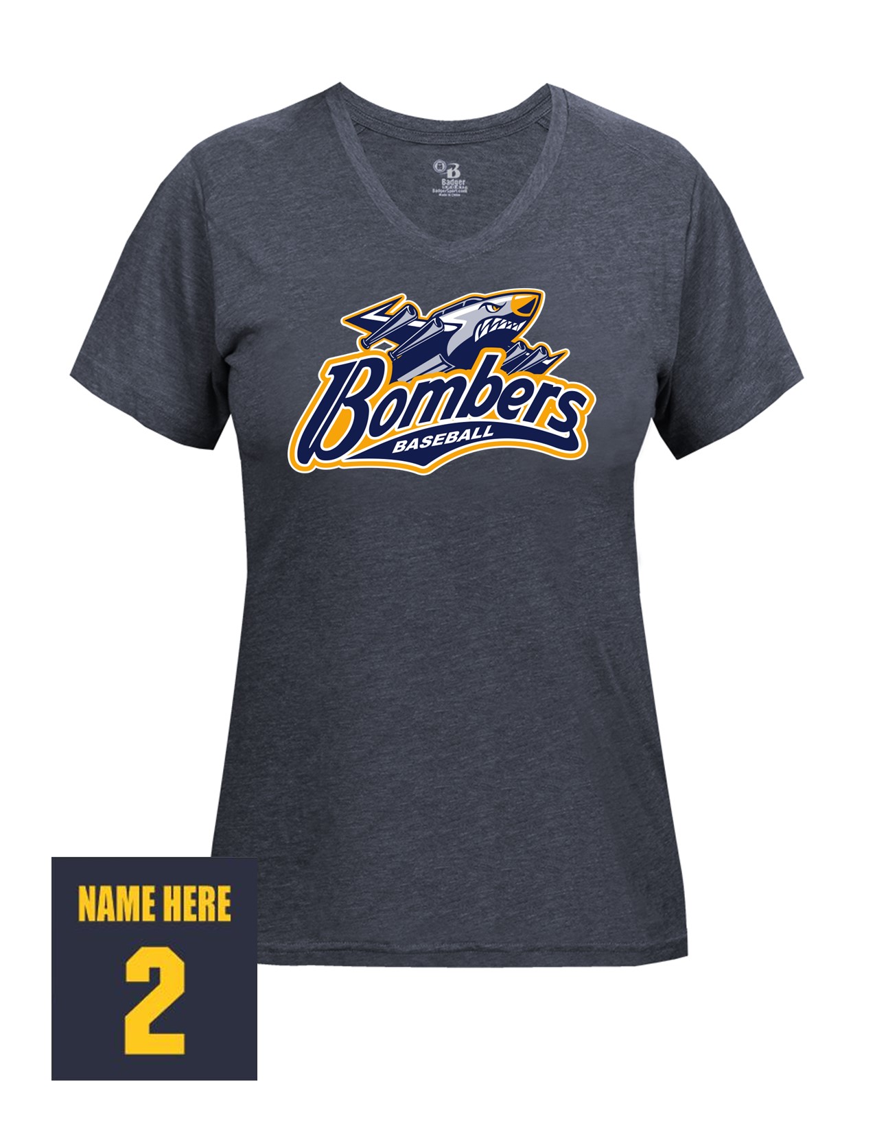 23a Badger 4962 Women's Tri-Blend Short Sleeve Tee with Bombers Plane Logo