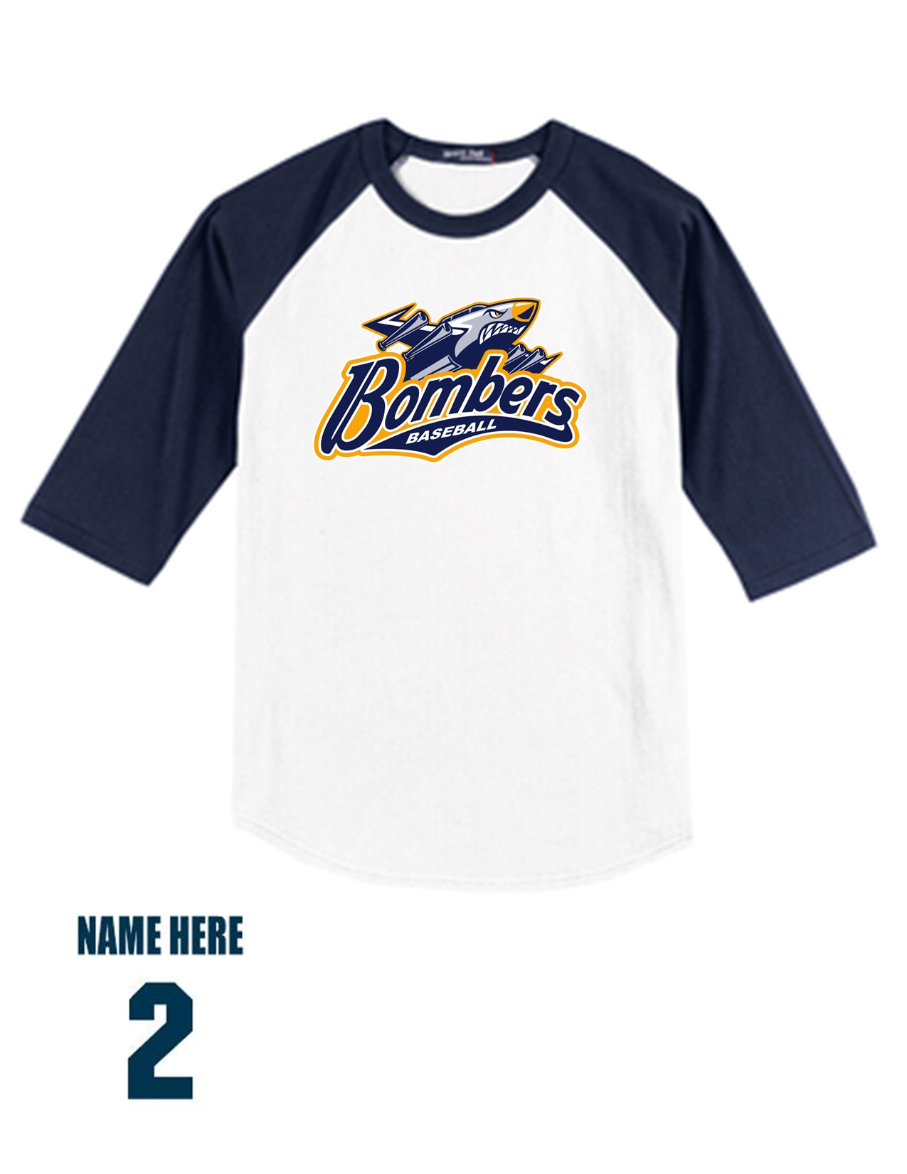 49a Sport-Tek T200 Adult Baseball 3/4 Raglan 100% Cotton Shirt with Bombers Plane Logo