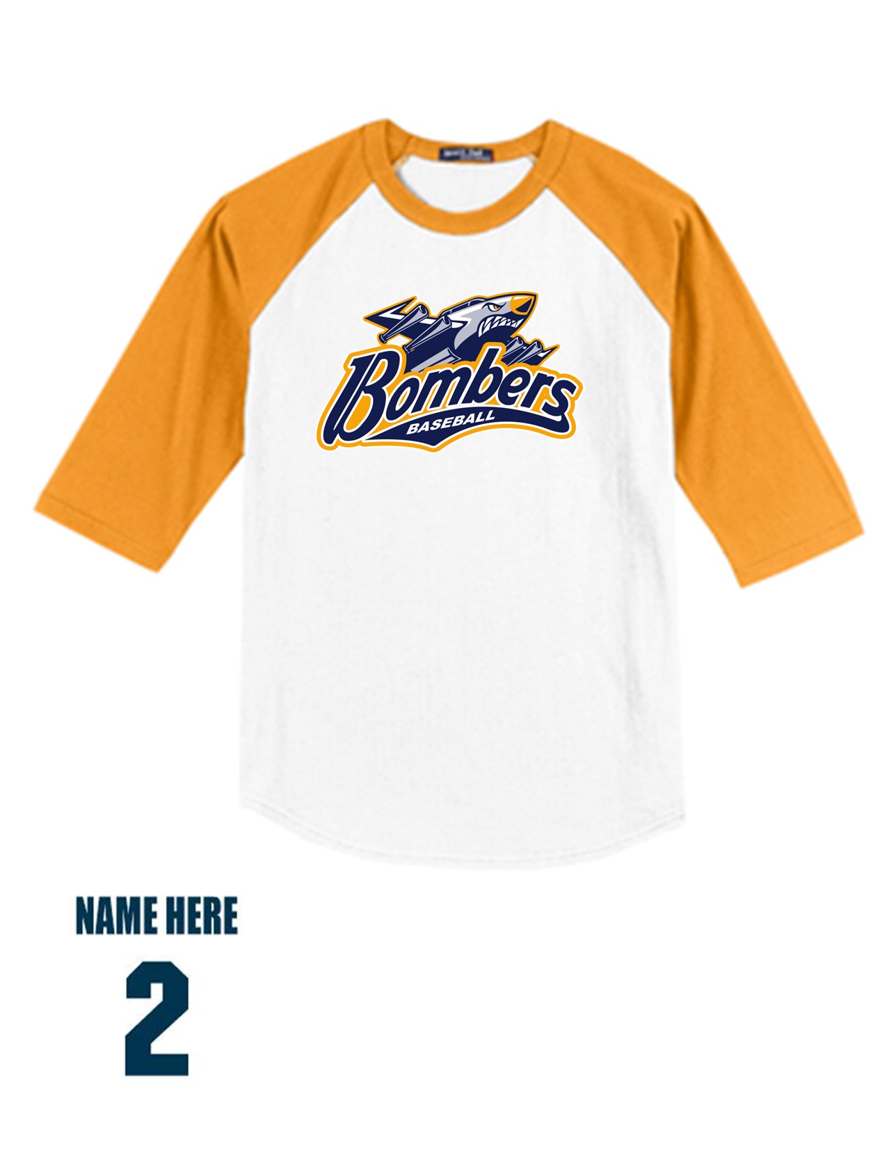 50a Sport-Tek YT200 Youth Baseball 3/4 Raglan 100% Cotton Shirt with Bombers Plane Logo
