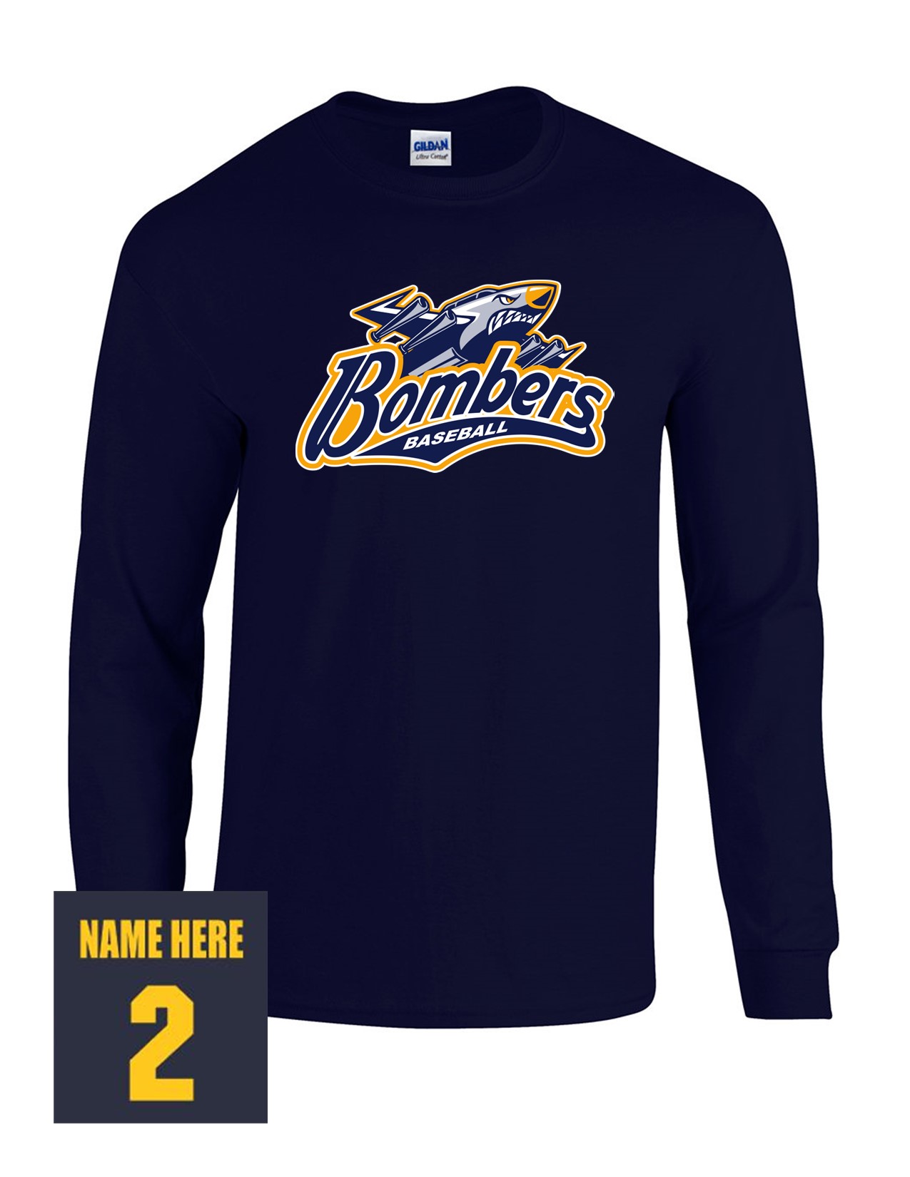 53a Gildan G540 ADULT Heavy Cotton 100% Long Sleeve Shirt with Bombers Plane Logo