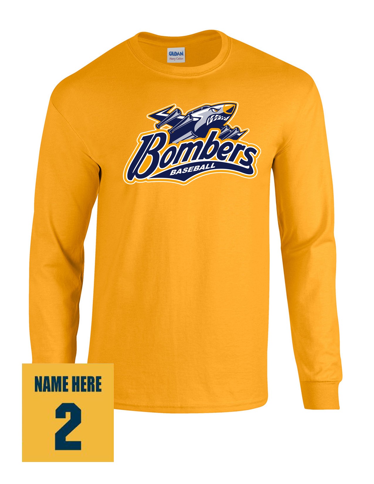 54a Gildan G540B Youth 100% Cotton Long Sleeve Tee with Bombers Plane Logo