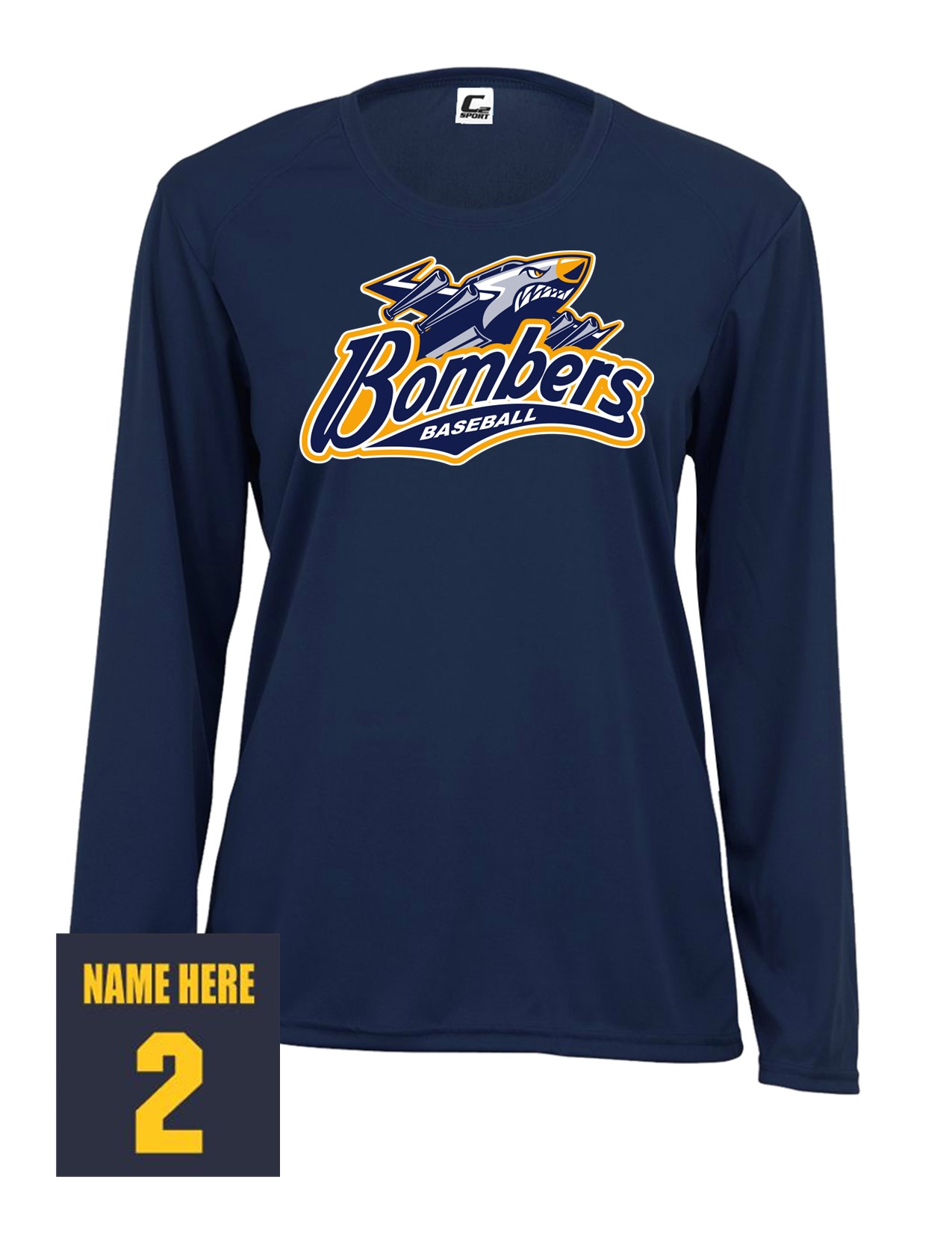 58a Badger 5604 Ladies C2 Performance 100% Poly Wicking Long Sleeve T-Shirt with Bombers Plane Logo