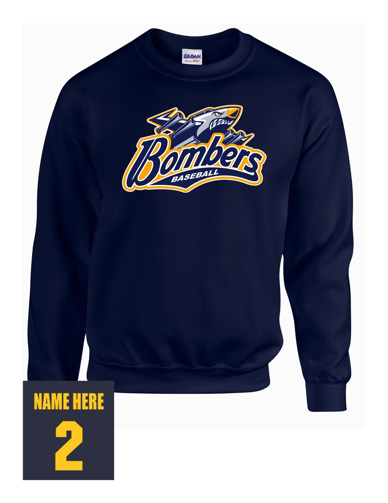 72a Gildan G180B Youth Heavy Blend 50/50 Fleece Crew with Bombers Plane Logo