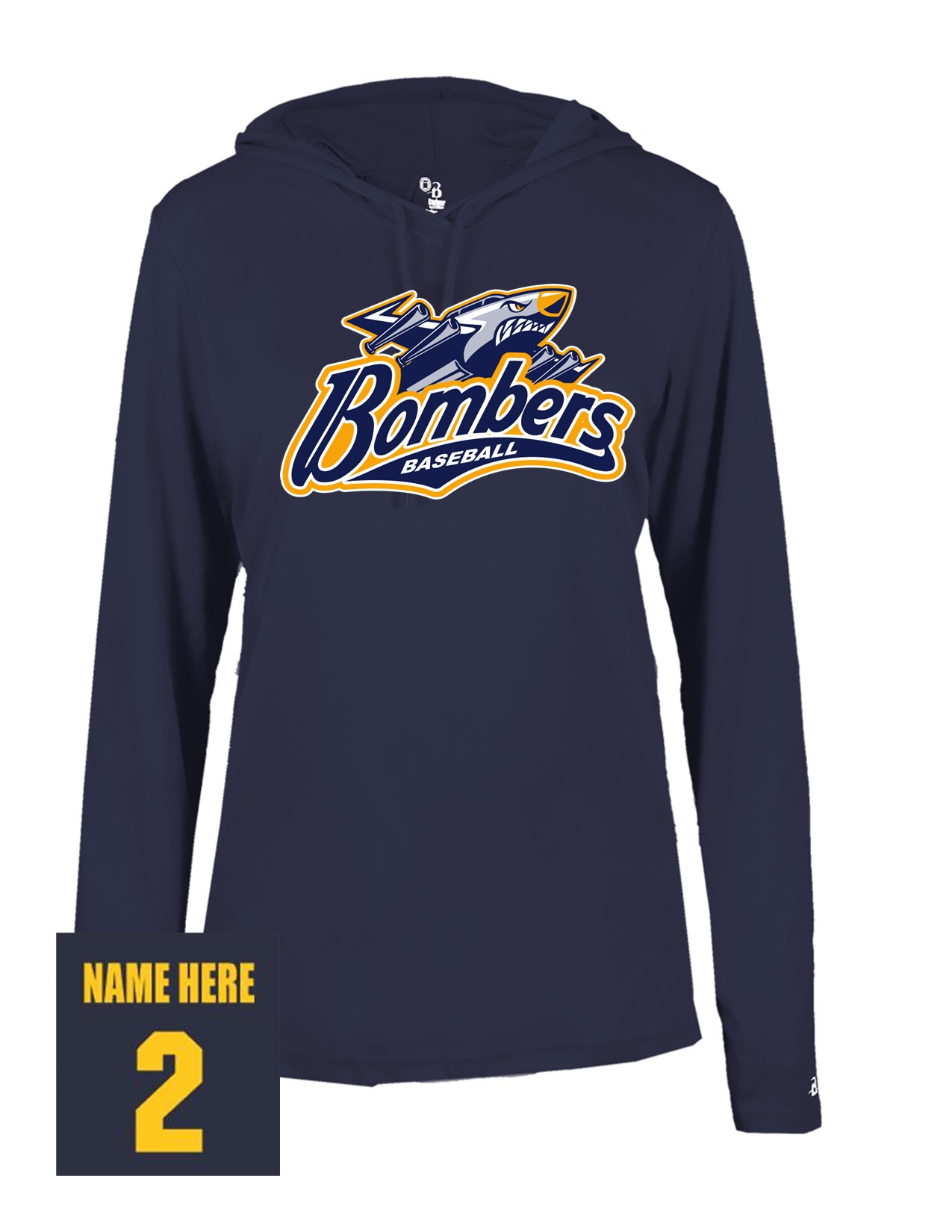 77a Badger 4165 Womens B-Core Performance 100% Poly Wicking Hooded Tee with Bombers Plane Logo