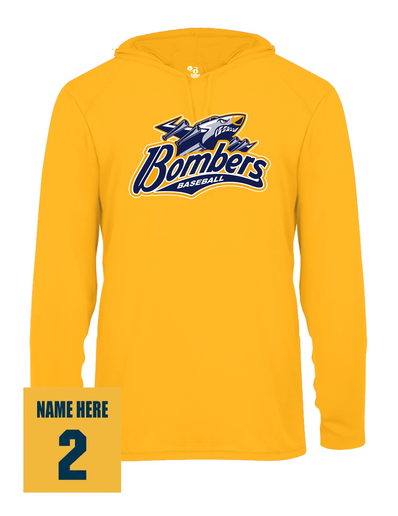 78a Badger 2105 Youth B-Core Performance 100% Poly Wicking Hooded Tee with Bombers Plane Logo
