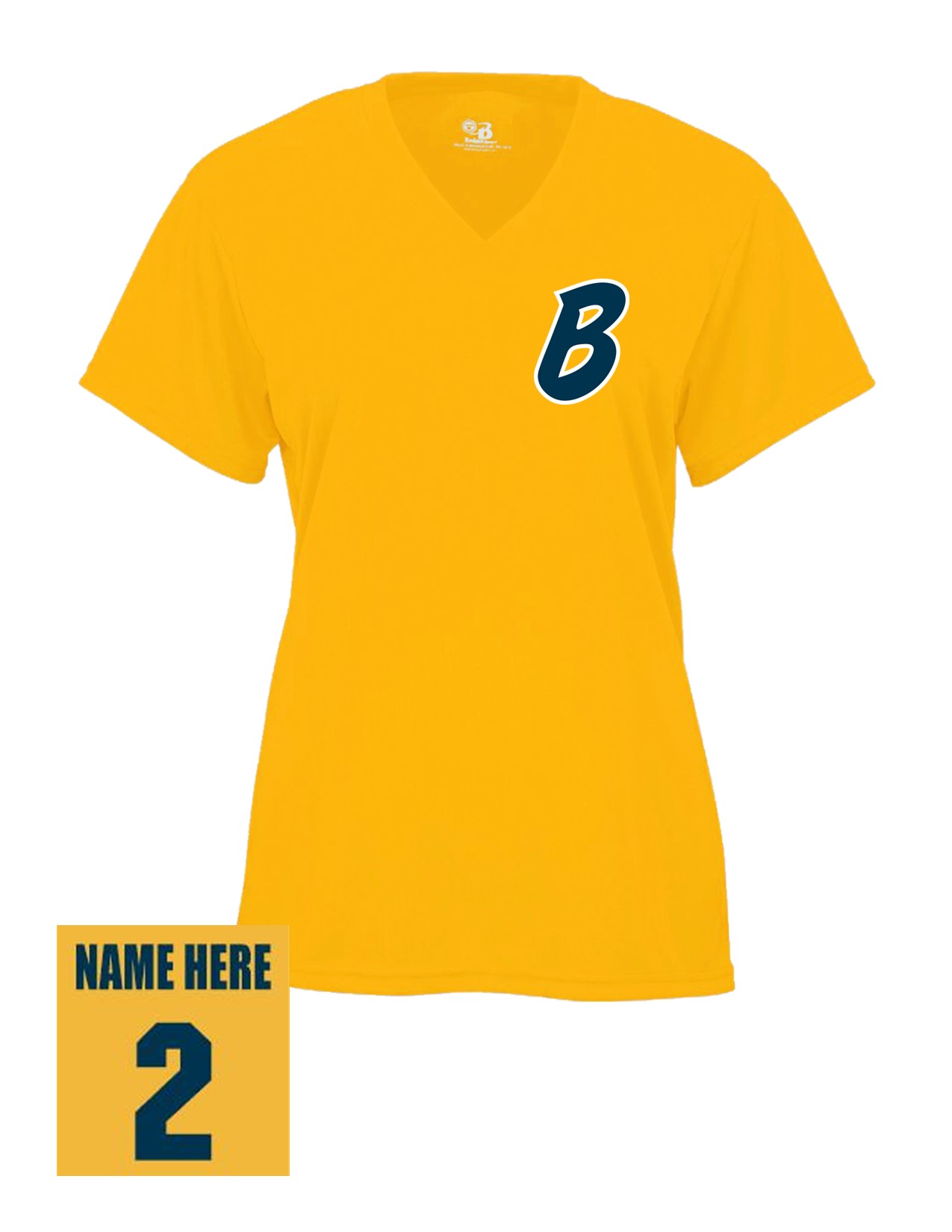 22b Badger 4162 Women's B-Core Short Sleeve V-Neck with Bombers "B" LC Logo