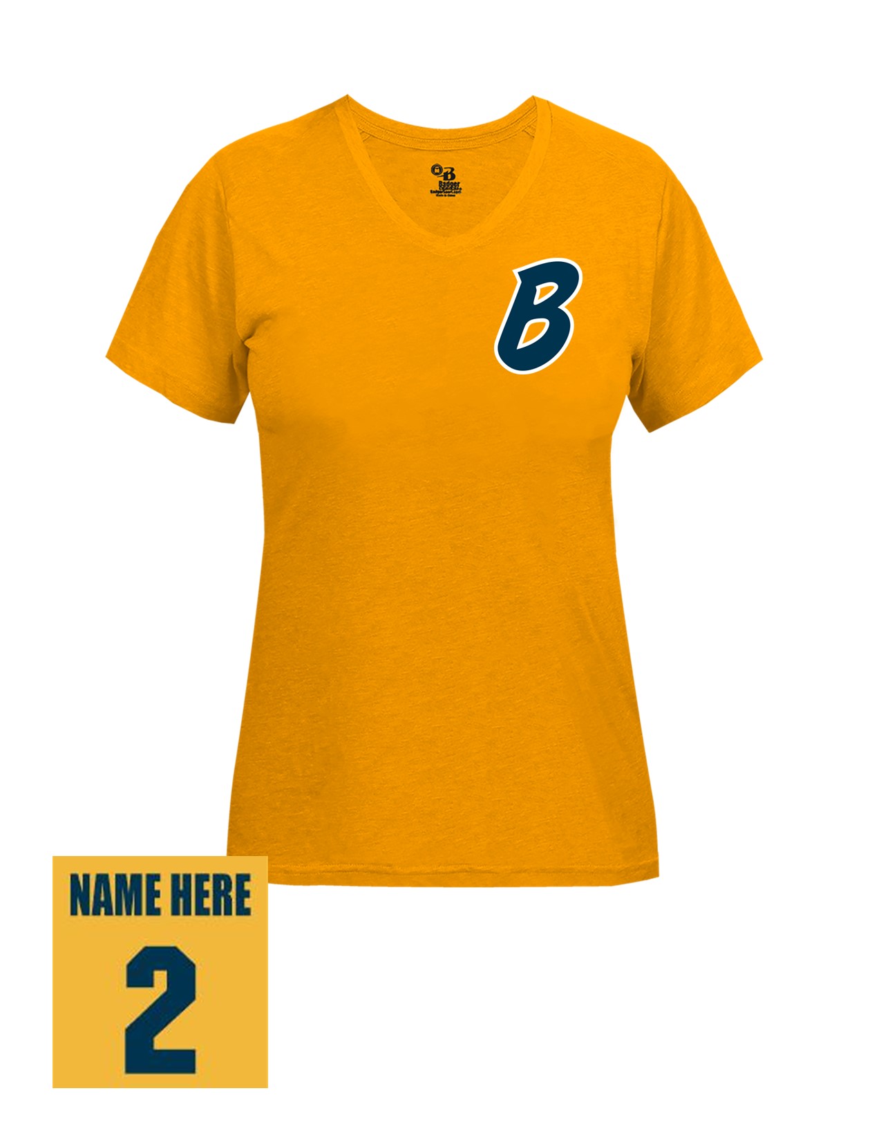 23b Badger 4962 Women's Tri-Blend Short Sleeve Tee with Bombers "B" LC Logo