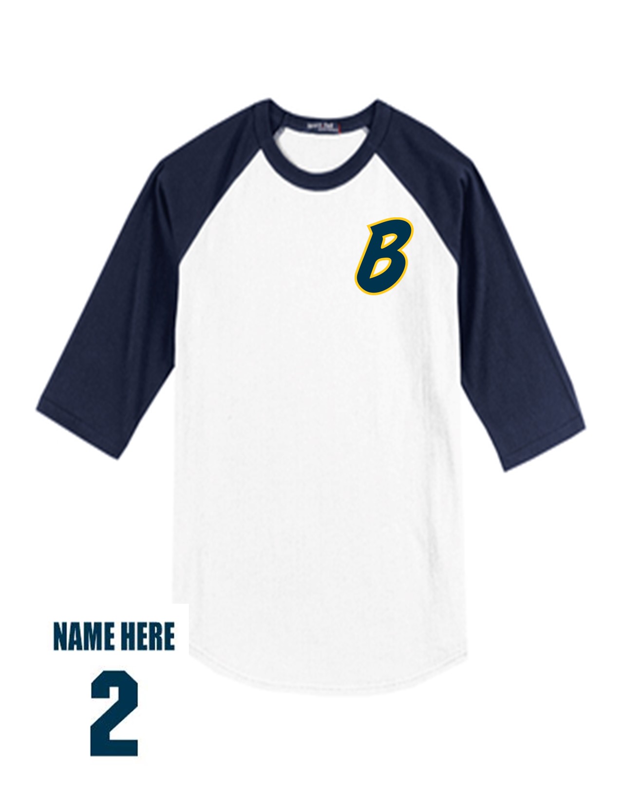 50b Sport-Tek YT200 Youth Baseball 3/4 Raglan 100% Cotton Shirt with Bombers "B" LC Logo