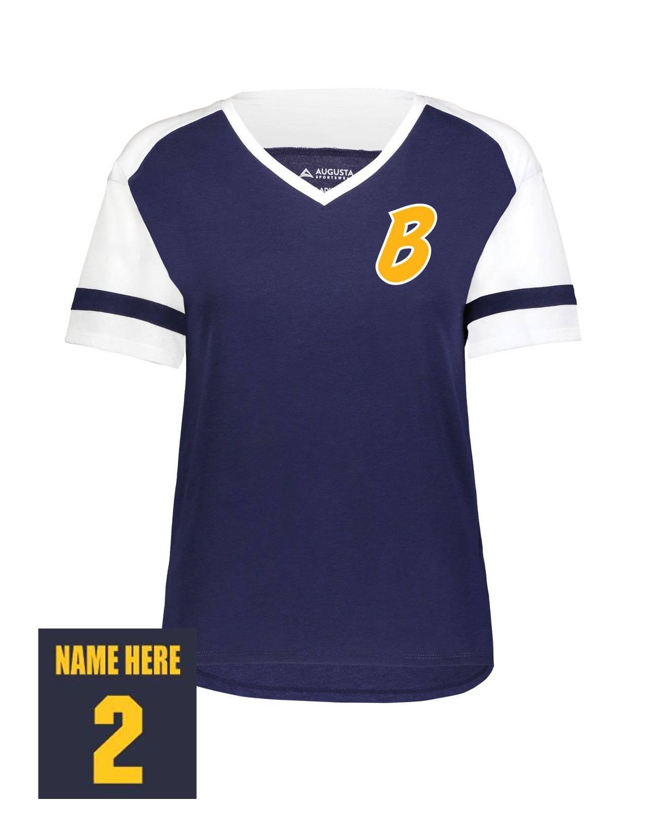 51B Augusta 2914 Ladies Fanatic 2.0 Short Sleeve Tee with with Bombers "B" LC Logo