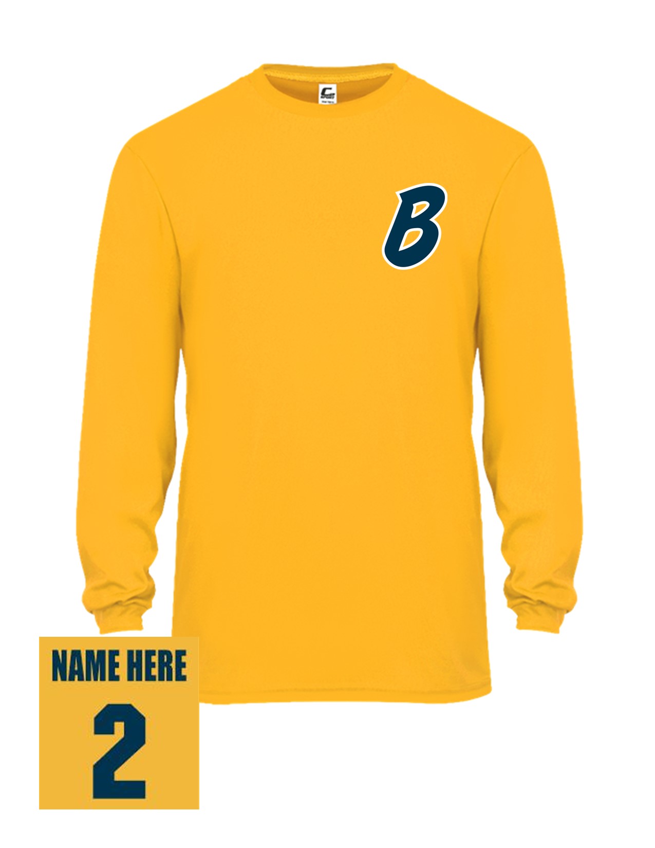 56b Badger 5104 Adult C2 Performance 100% Poly Long Sleeve T-Shirt with Bombers "B" LC Logo