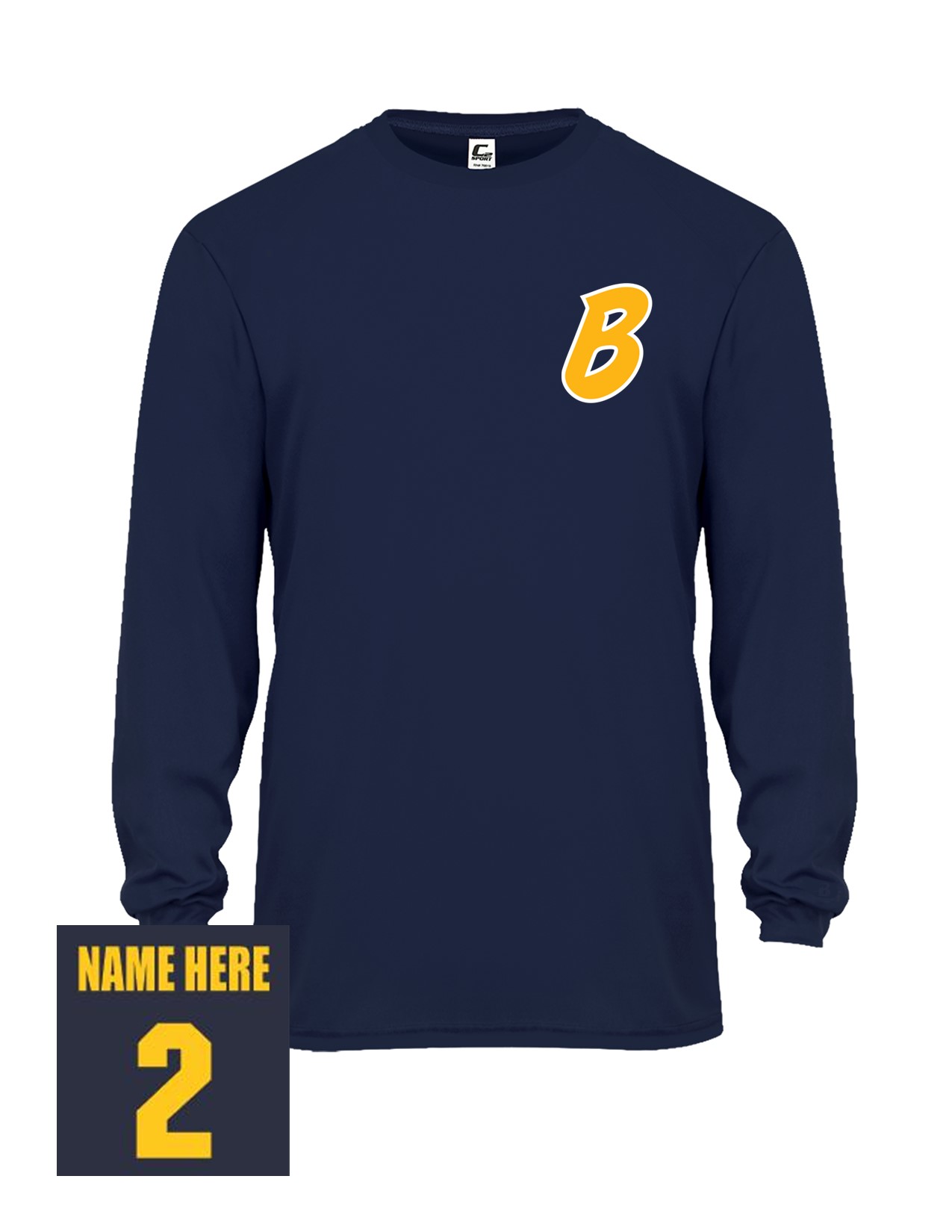 57b Badger 5204 YOUTH C2 Performance 100% Poly Long Sleeve T-Shirt with Bombers "B" LC Logo