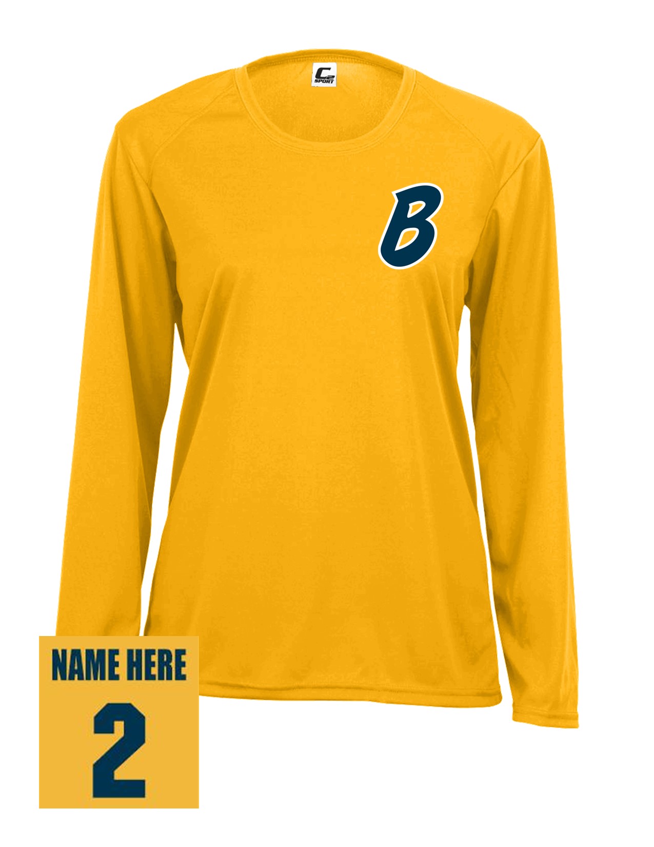 58b Badger 5604 Ladies C2 Performance 100% Poly Wicking Long Sleeve T-Shirt with Bombers "B" LC Logo