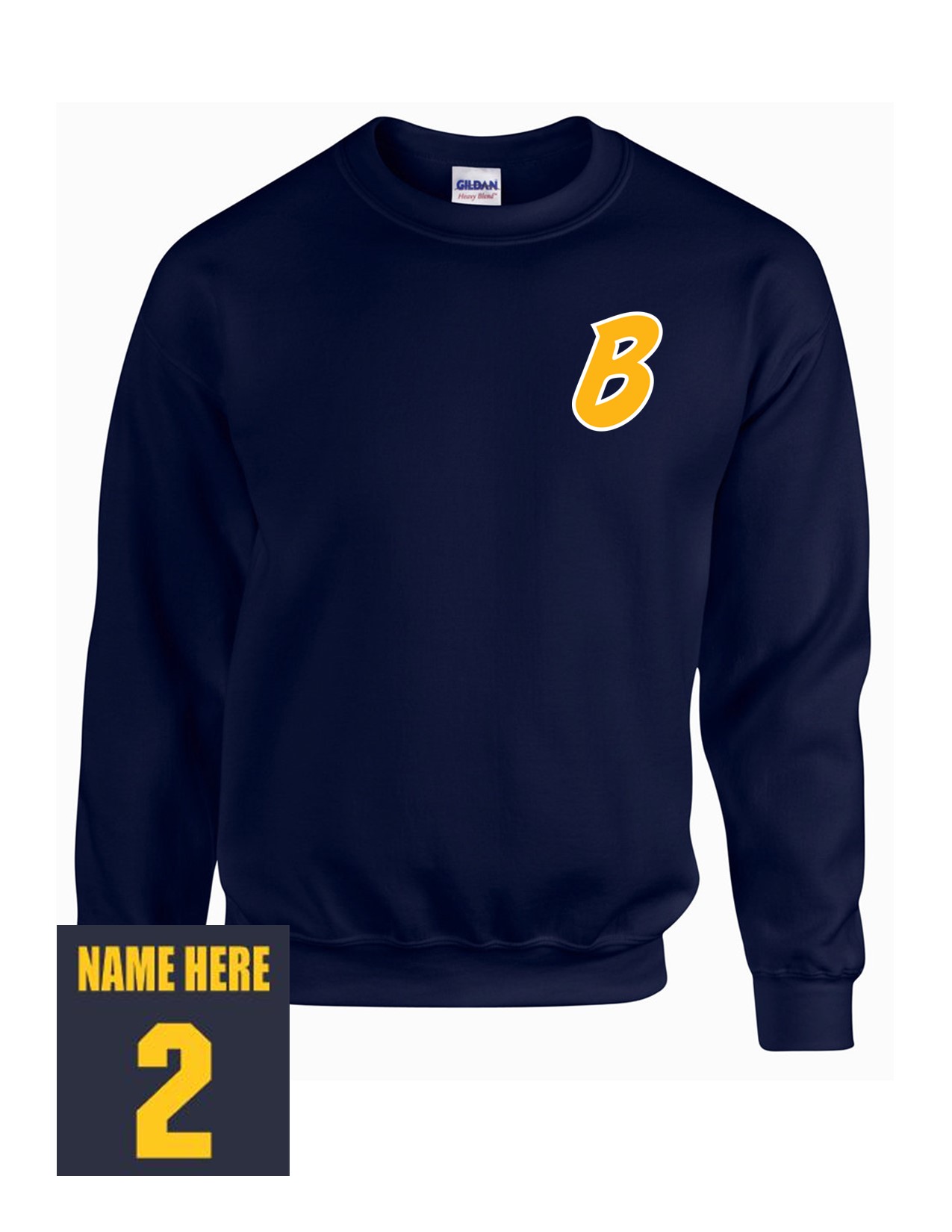 71b Gildan G180 Adult Heavy Blend 50/50 Fleece Crew with Bombers "B" LC Logo