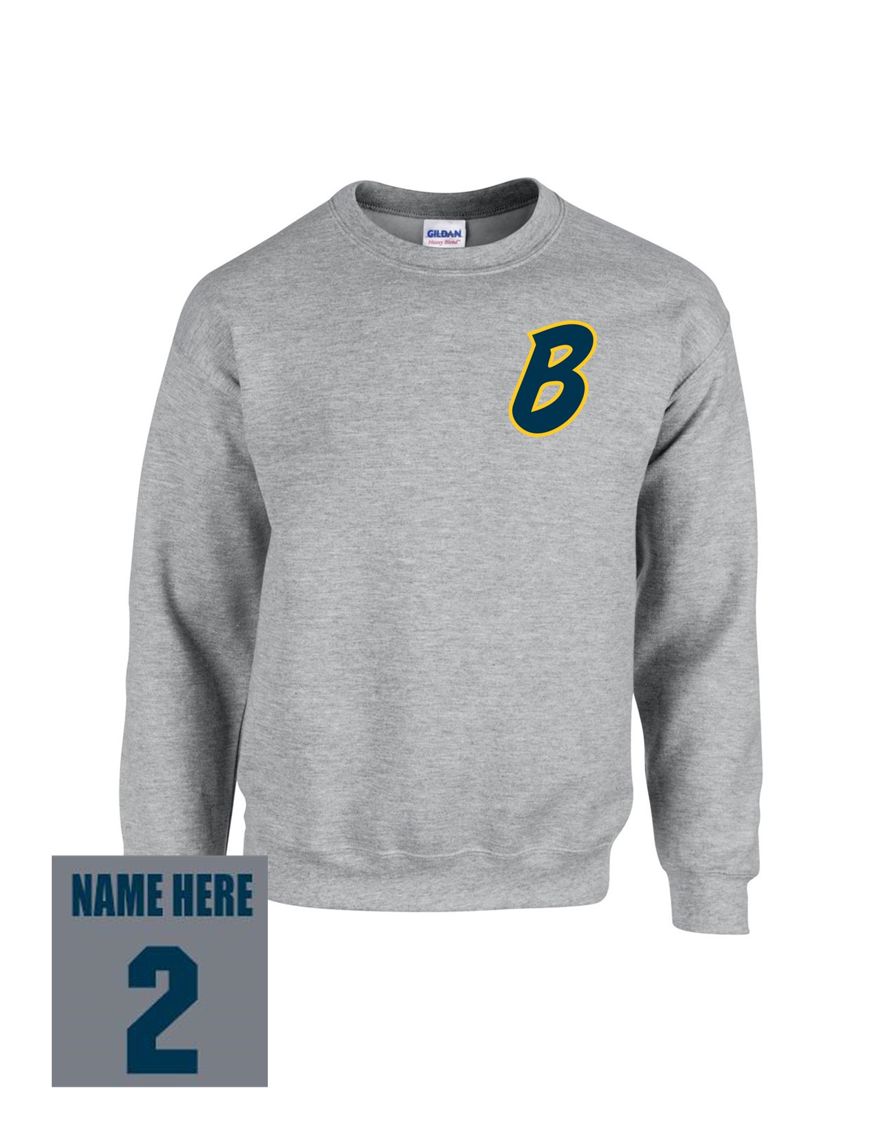 72b Gildan G180B Youth Heavy Blend 50/50 Fleece Crew with Bombers "B" LC Logo