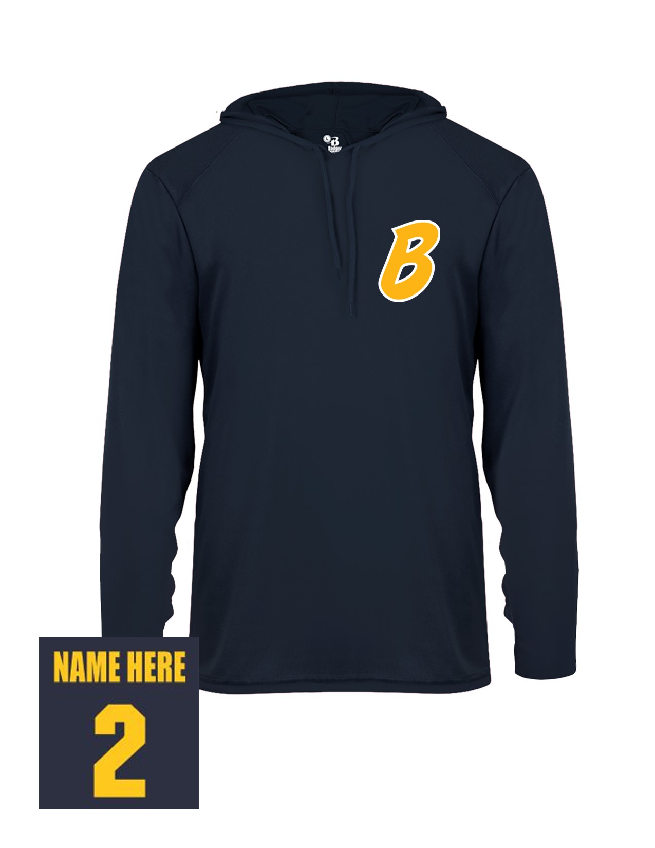 76b Badger 4105 Adult B-Core Performance 100% Poly Wicking Hooded Tee with Bombers "B" LC Logo