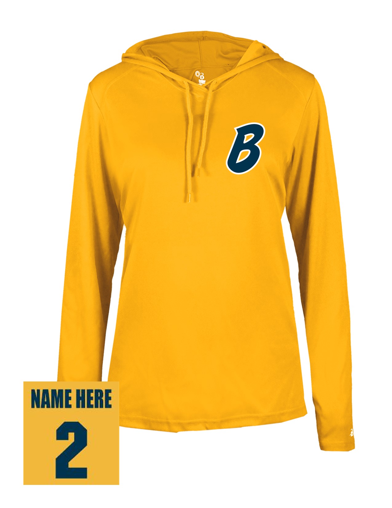 77b Badger 4165 Womens B-Core Performance 100% Poly Wicking Hooded Tee with Bombers "B" LC Logo