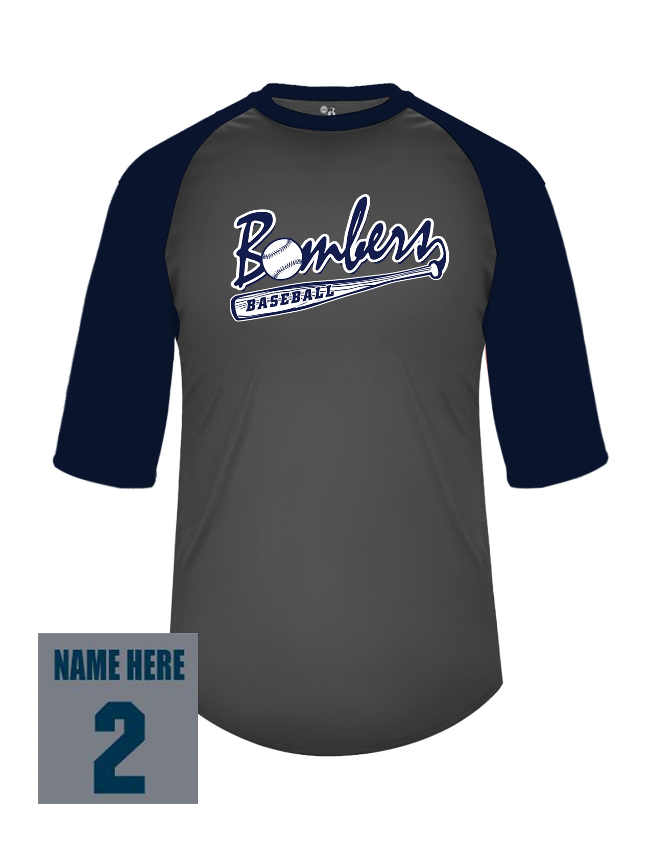 42c Badger 2133 Youth Baseball 3/4 Tee with Logo 3 Front Print