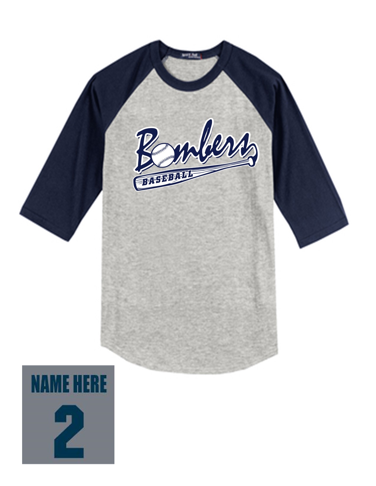 49c Sport-Tek T200 Adult Baseball 3/4 Raglan 100% Cotton Shirt with Logo 3 Front Print