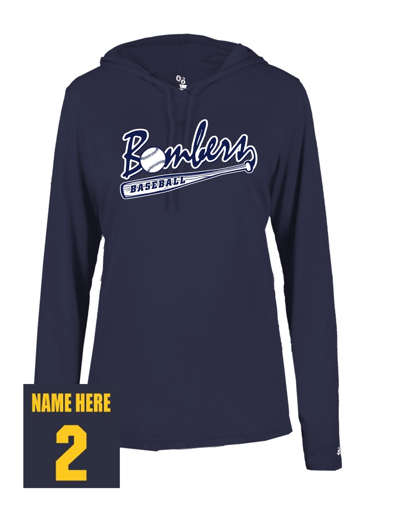 77c Badger 4165 Womens B-Core Performance 100% Poly Wicking Hooded Tee with Logo 3 Front Print