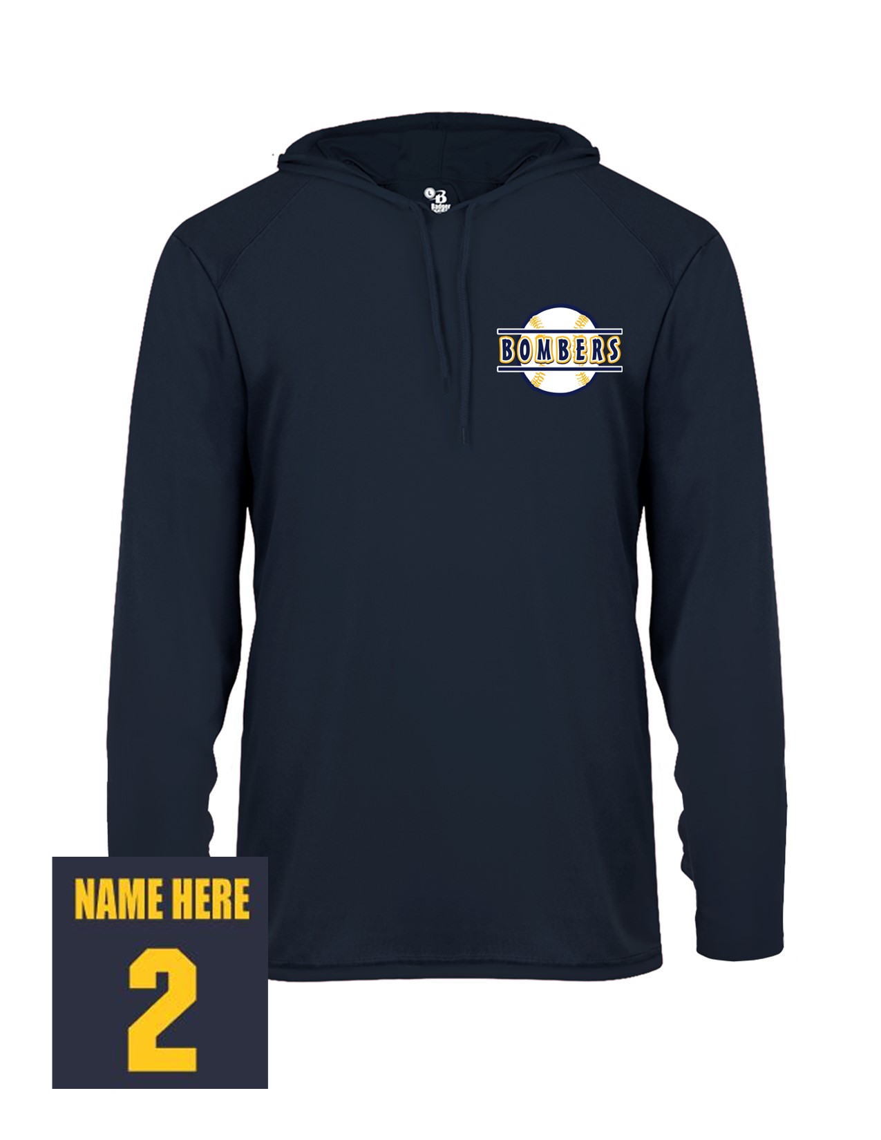 76d Badger 4105 Adult B-Core Performance 100% Poly Wicking Hooded Tee with Logo 4 LC Print