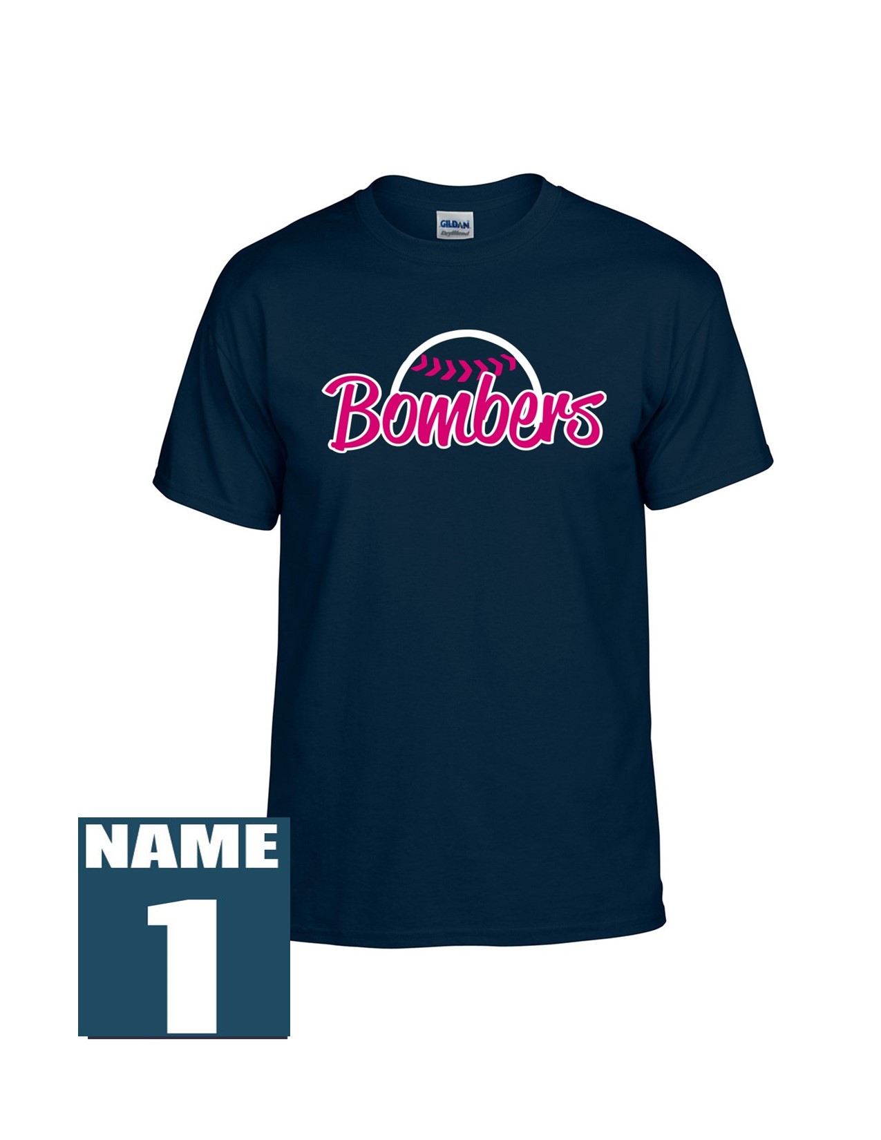 01e Gildan G800 ADULT Dry Blend 50/50 Short Sleeve Shirt with Ladies Bomber Front Print