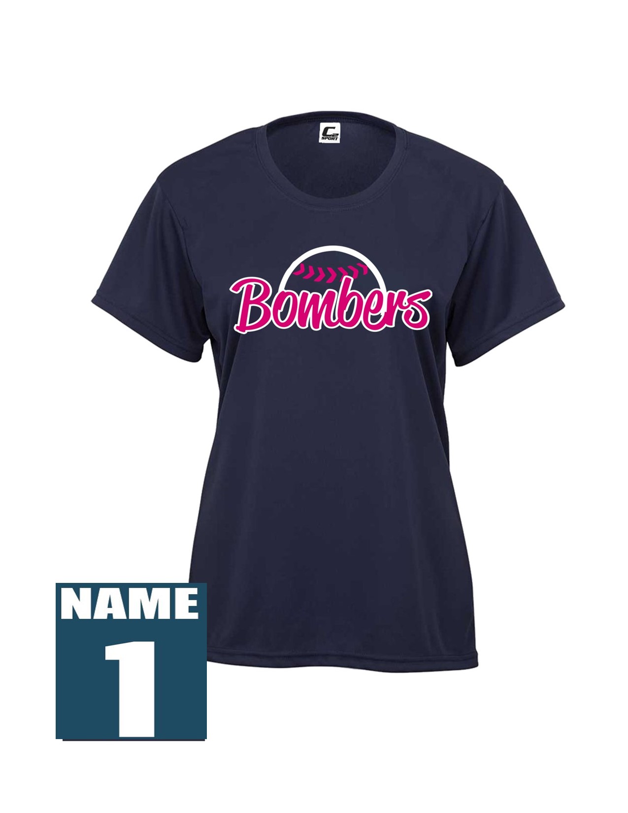 18e Badger 5600 Ladies 100% Poly Wicking Performance Short Sleeve with Ladies Bomber Front Print