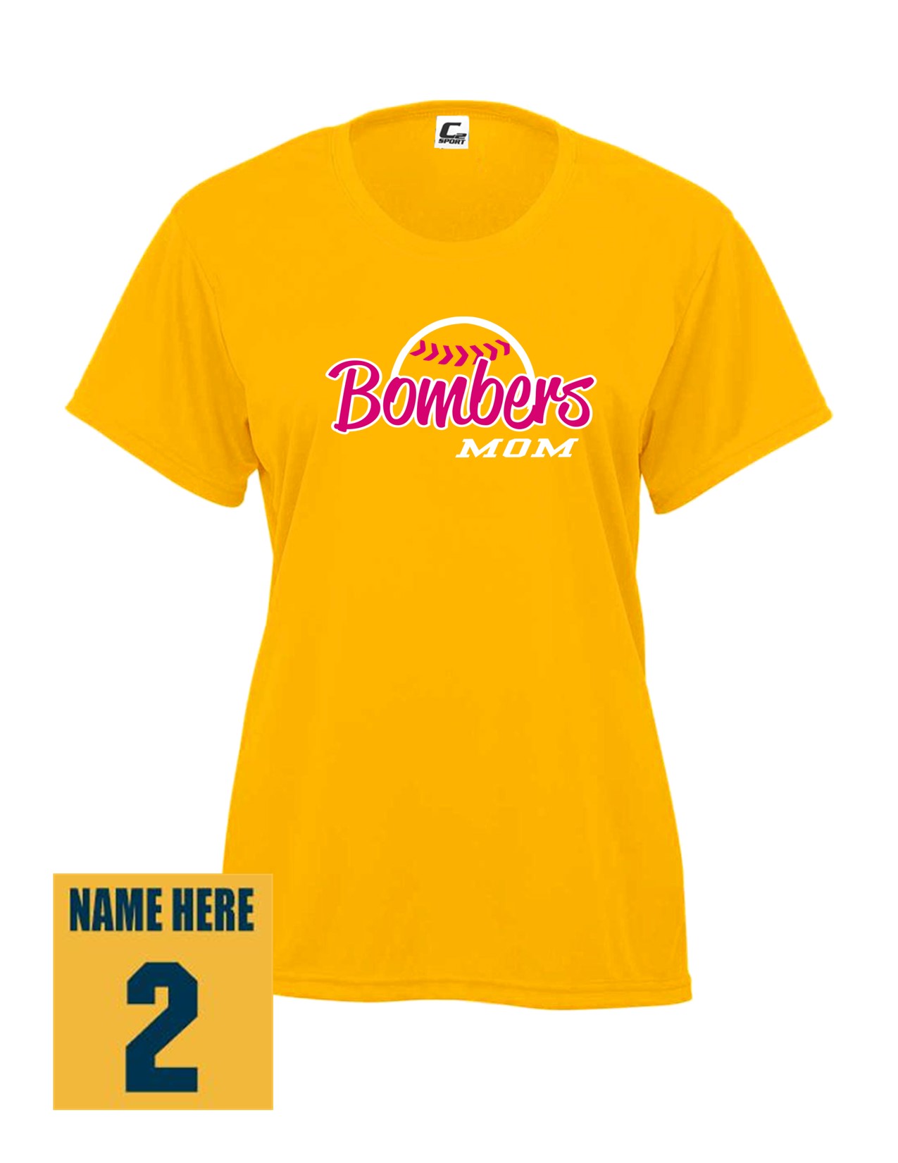 18f Badger 5600 Ladies 100% Poly Wicking Performance Short Sleeve with Mom's Bomber Front Print