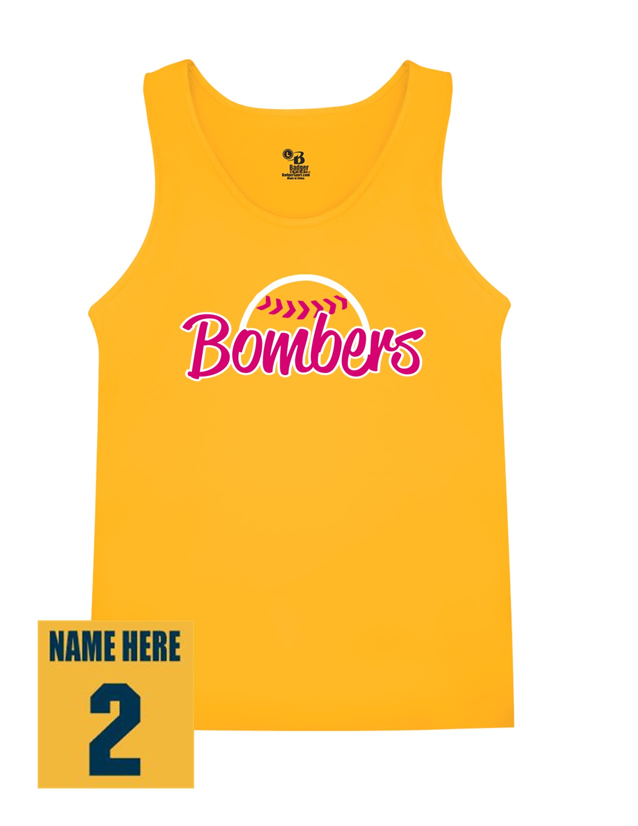 34e Badger 8962 Women's B-Core 100% Polyester Tank with Ladies Bomber Front Print