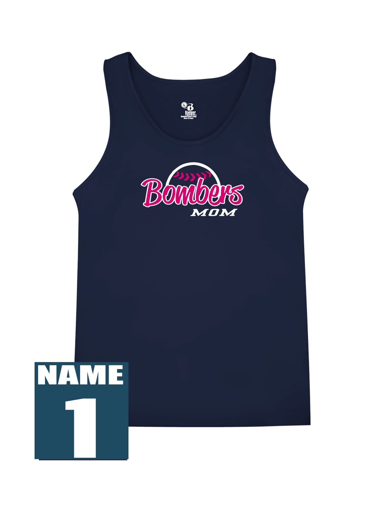 34f Badger 8962 Women's B-Core 100% Polyester Tank with Mom's Bomber Front Print