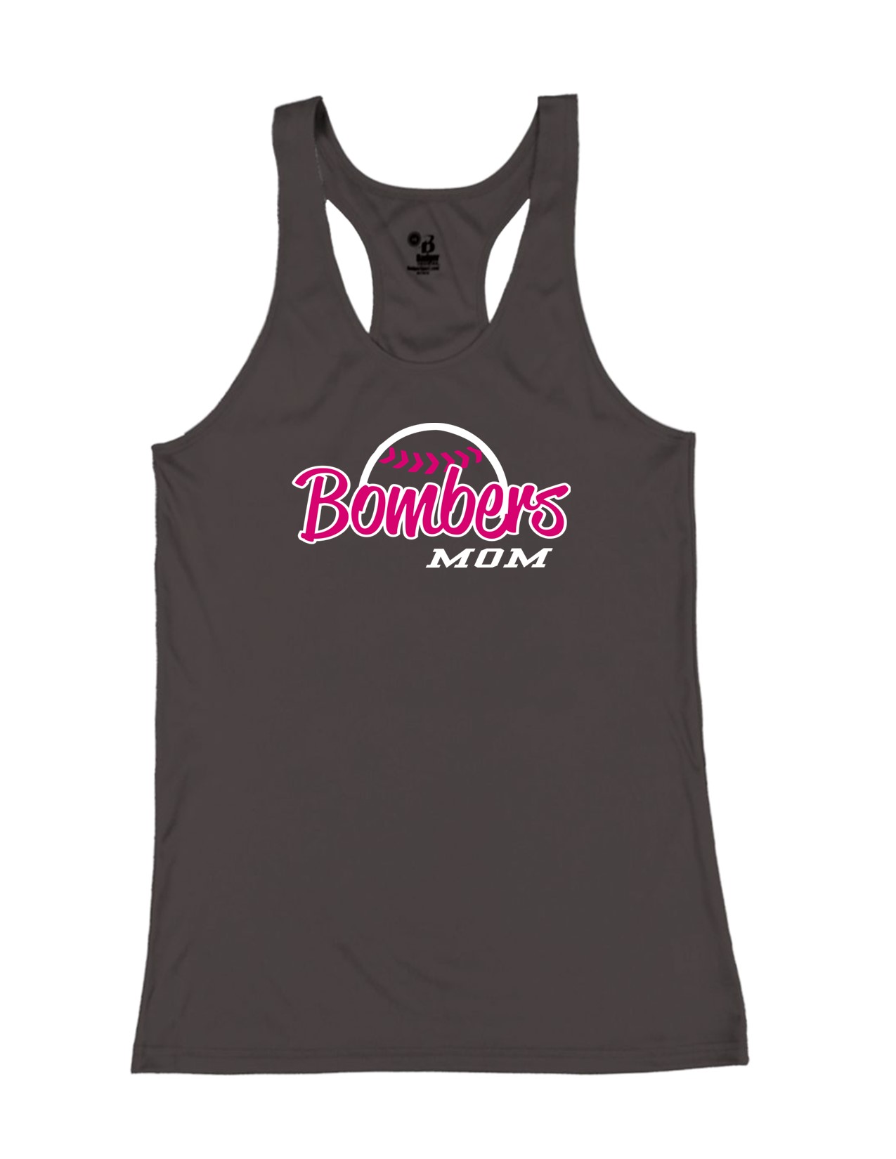 37f Badger 4166 Women's B-Core 100% Polyester Racerback Tank with Mom's Bomber Front Print