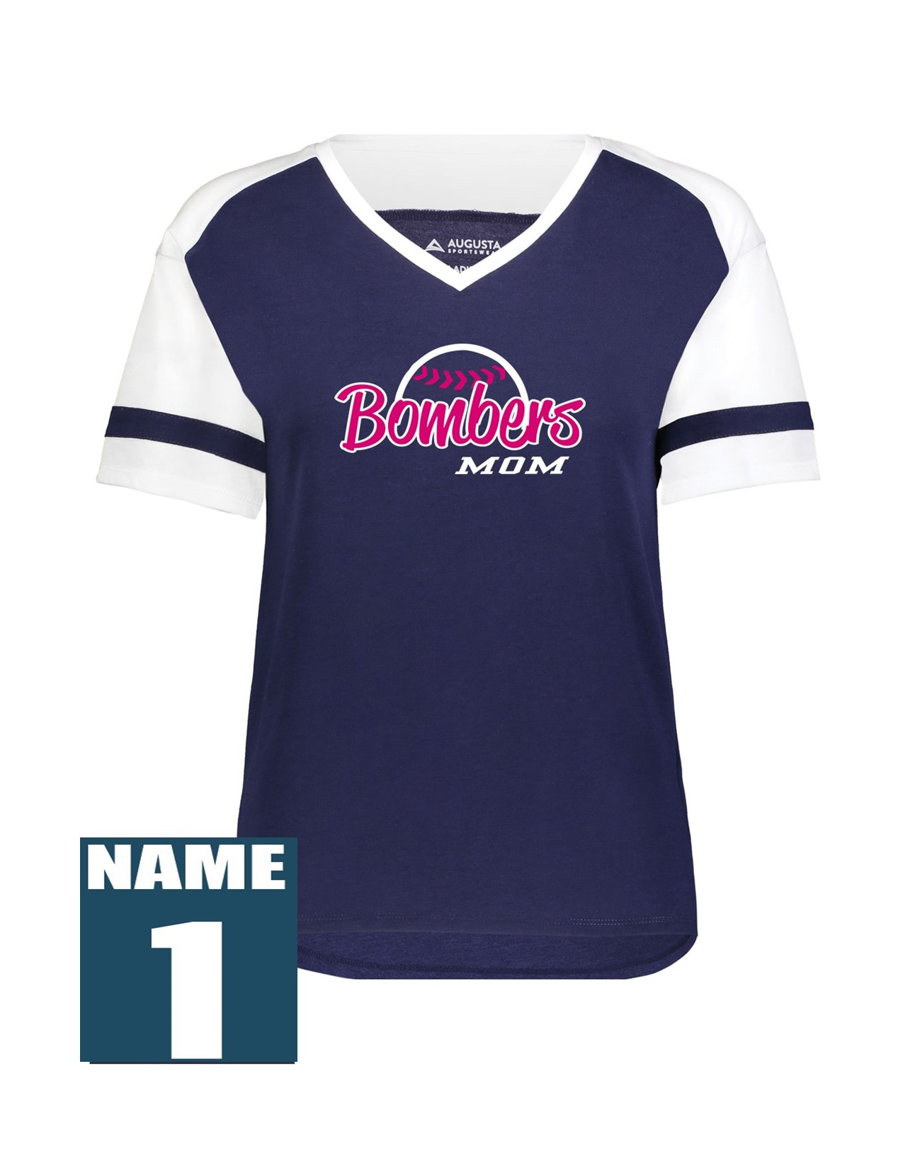 51f Augusta 2914 Ladies Fanatic 2.0 Short Sleeve Tee with Mom'sBomber Front Print