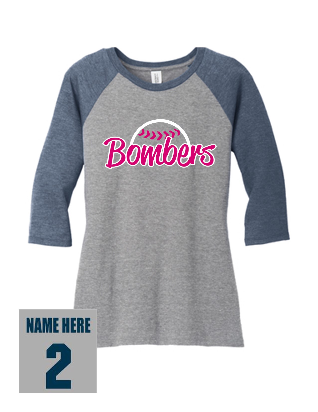 52e District DM136L Women's Perfect Tri 3/4 Sleeve Raglan with Ladies Bomber Front Print