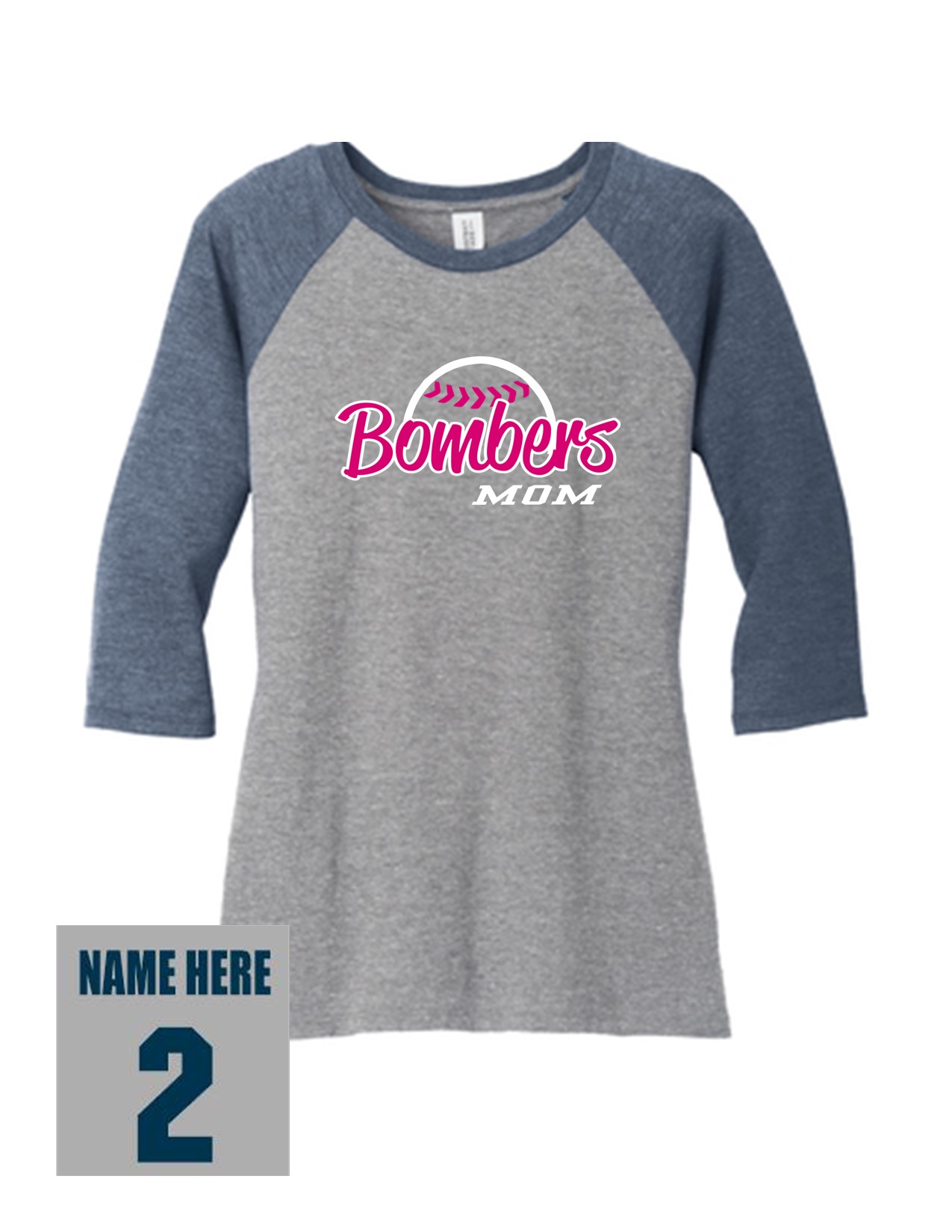 52f District DM136L Women's Perfect Tri 3/4 Sleeve Raglan with Mom's Bomber Front Print