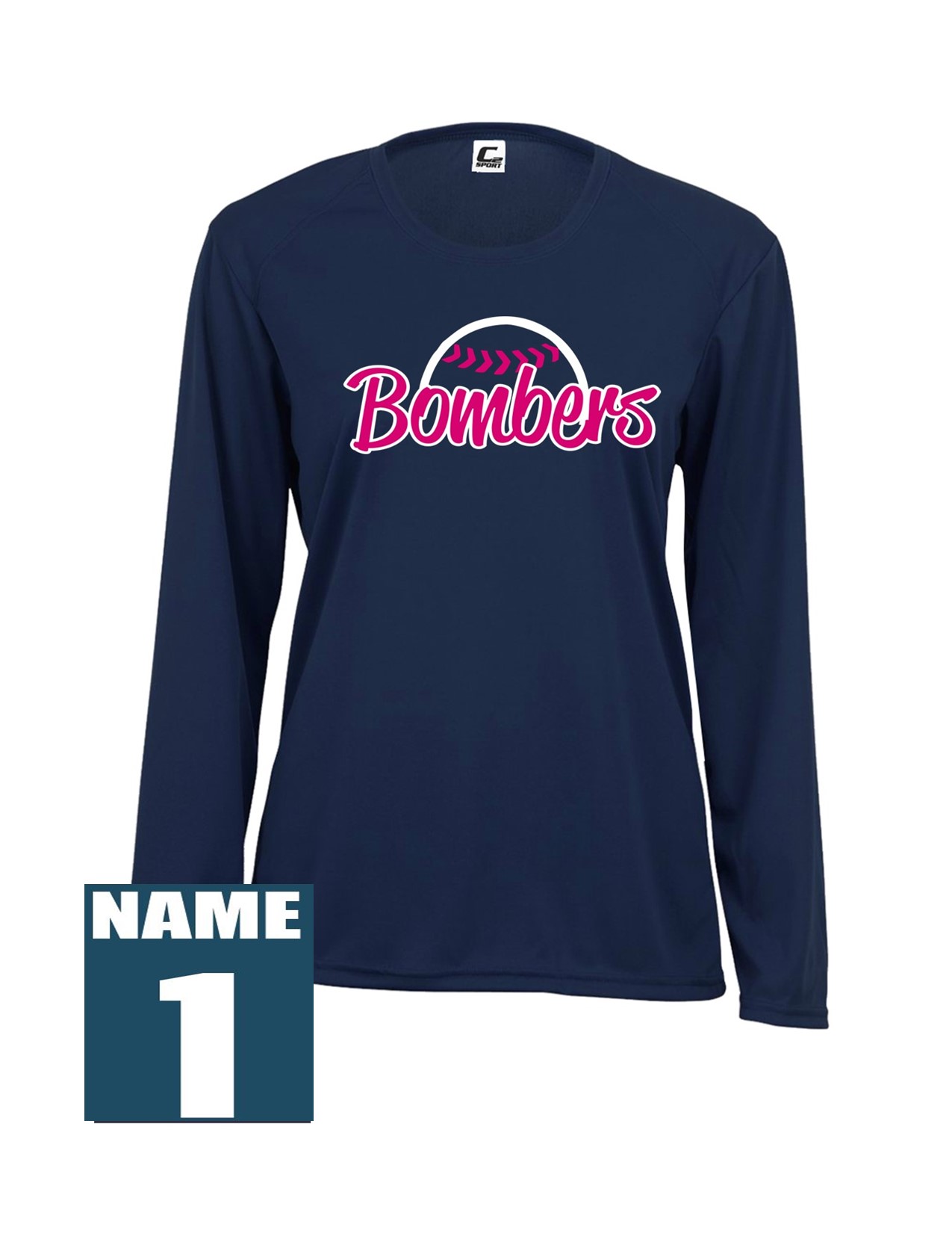 58e Badger 5604 Ladies C2 Performance 100% Poly Wicking Long Sleeve T-Shirt with Ladies Bomber Front Print