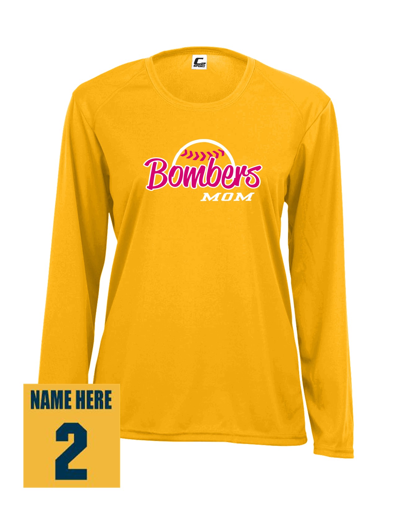58f Badger 5604 Ladies C2 Performance 100% Poly Wicking Long Sleeve T-Shirt with Mom's Bomber Front Print