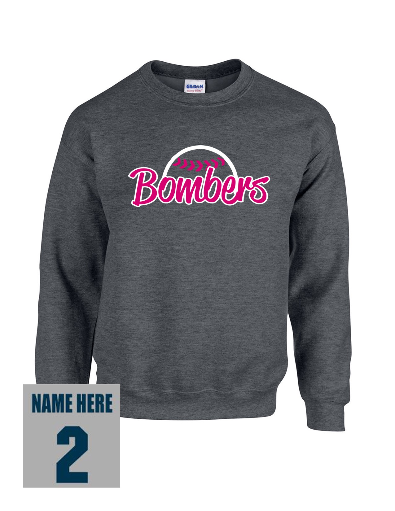 71e Gildan G180 Adult Heavy Blend 50/50 Fleece Crew with Ladies Bomber Front Print