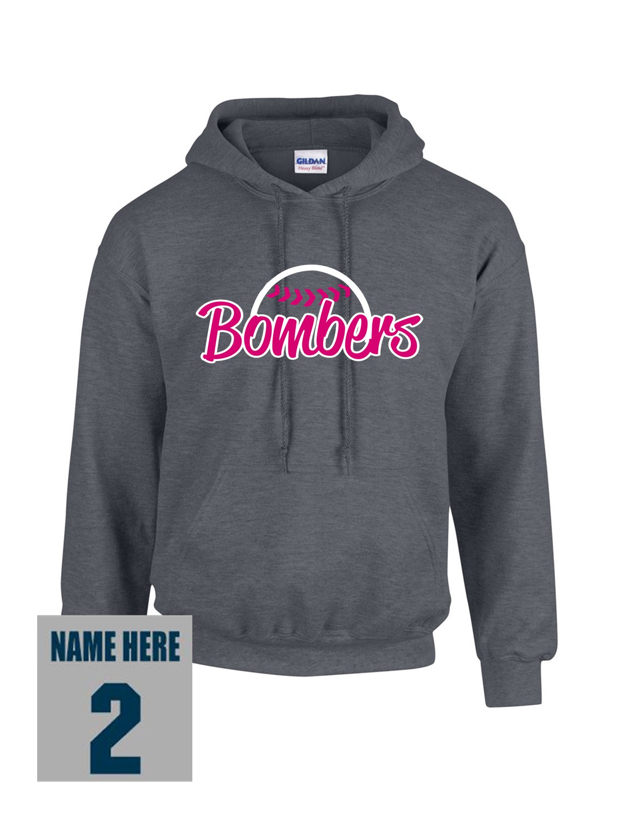 73e Gildan G185 Adult Heavy Blend 50/50 Hooded Sweatshirt with Ladies Bomber Front Print