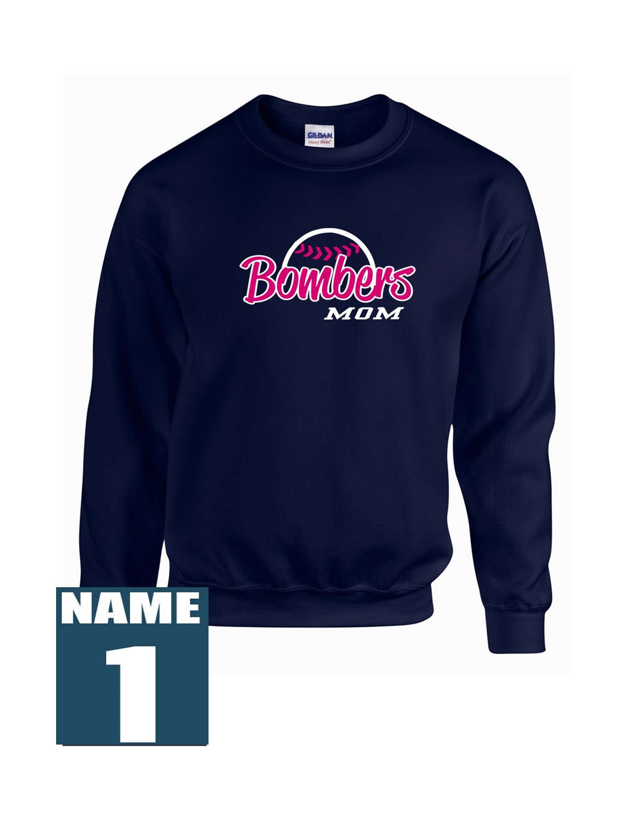 71f Gildan G180 Adult Heavy Blend 50/50 Fleece Crew with Mom's Bomber Front Print