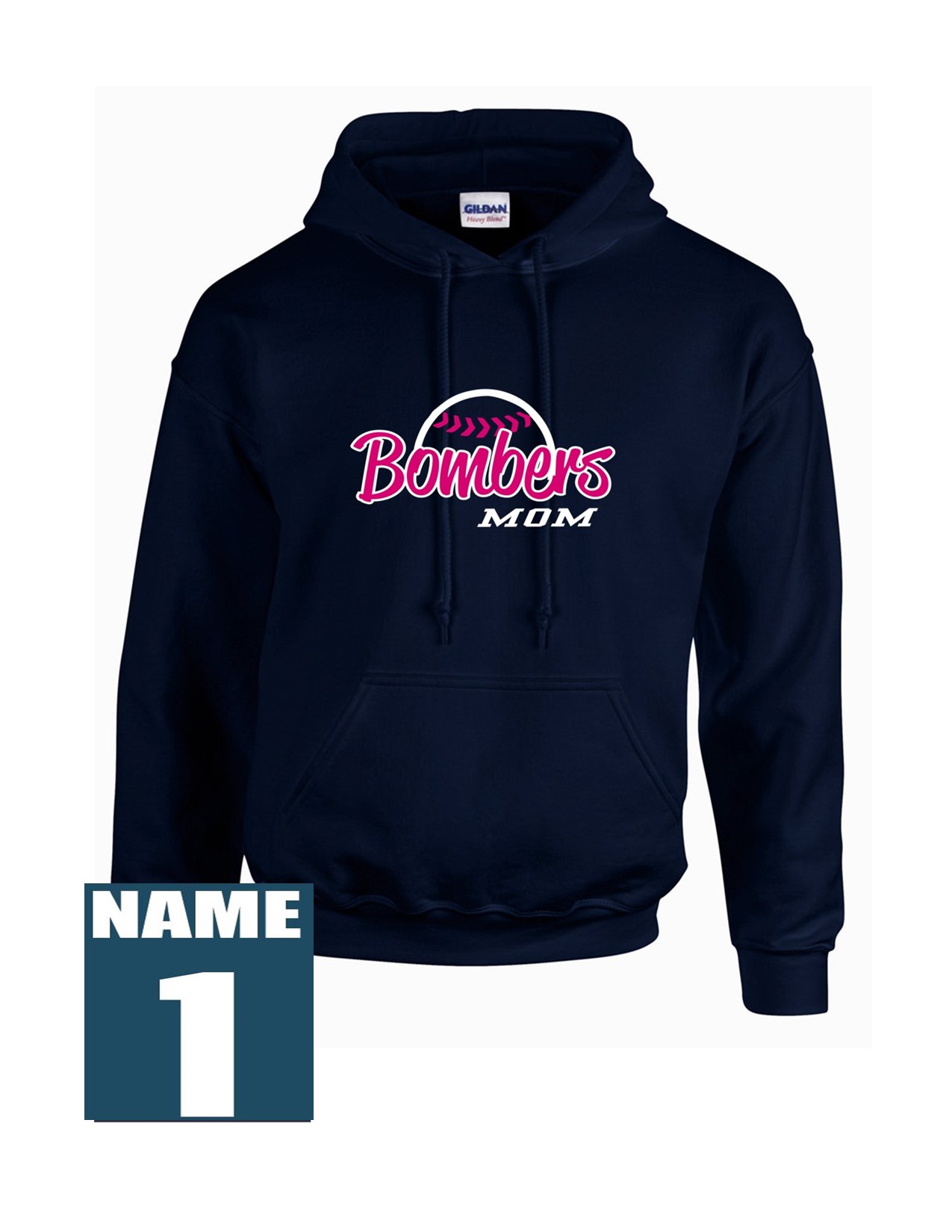 73f Gildan G185 Adult Heavy Blend 50/50 Hooded Sweatshirt with Mom's Bomber Front Print