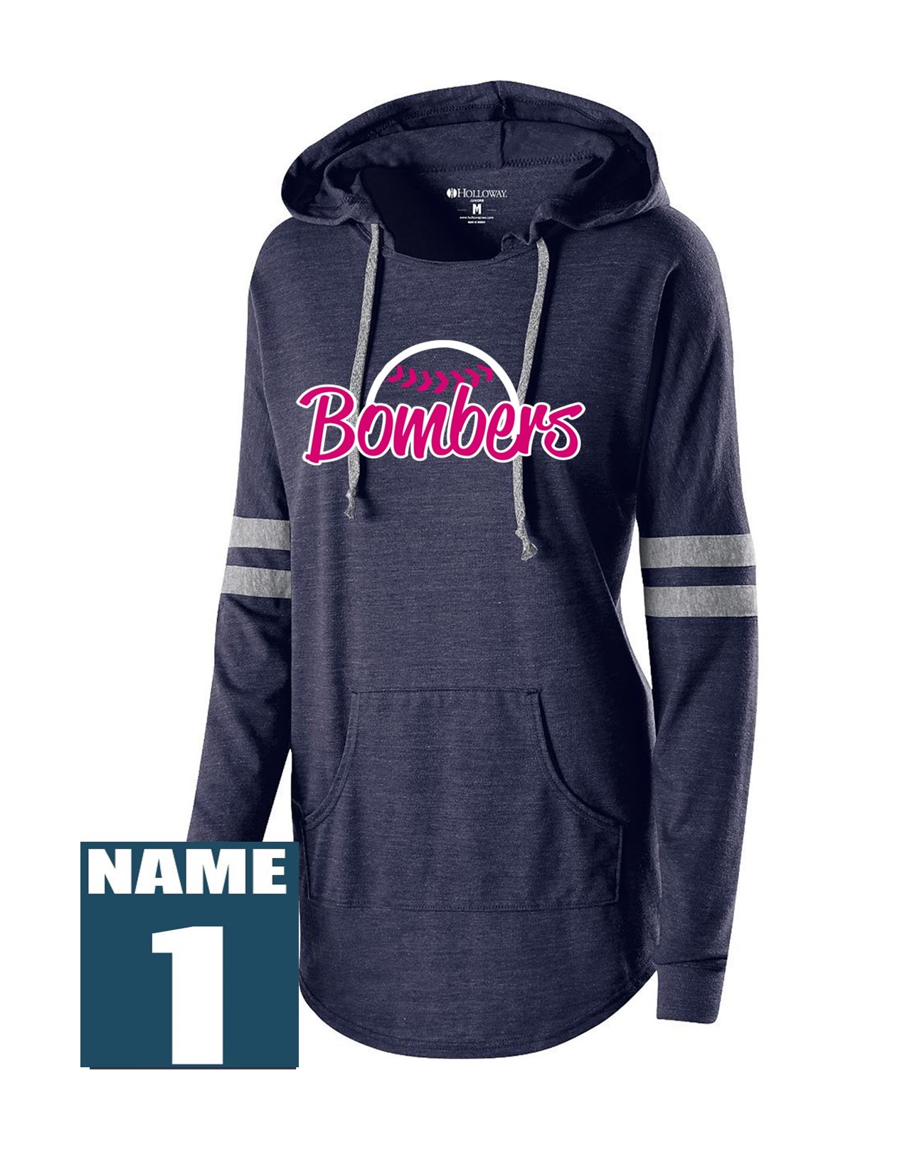 75e Holloway 229390 Ladies Hooded Low Key Pullover with Ladies Bomber Front Print