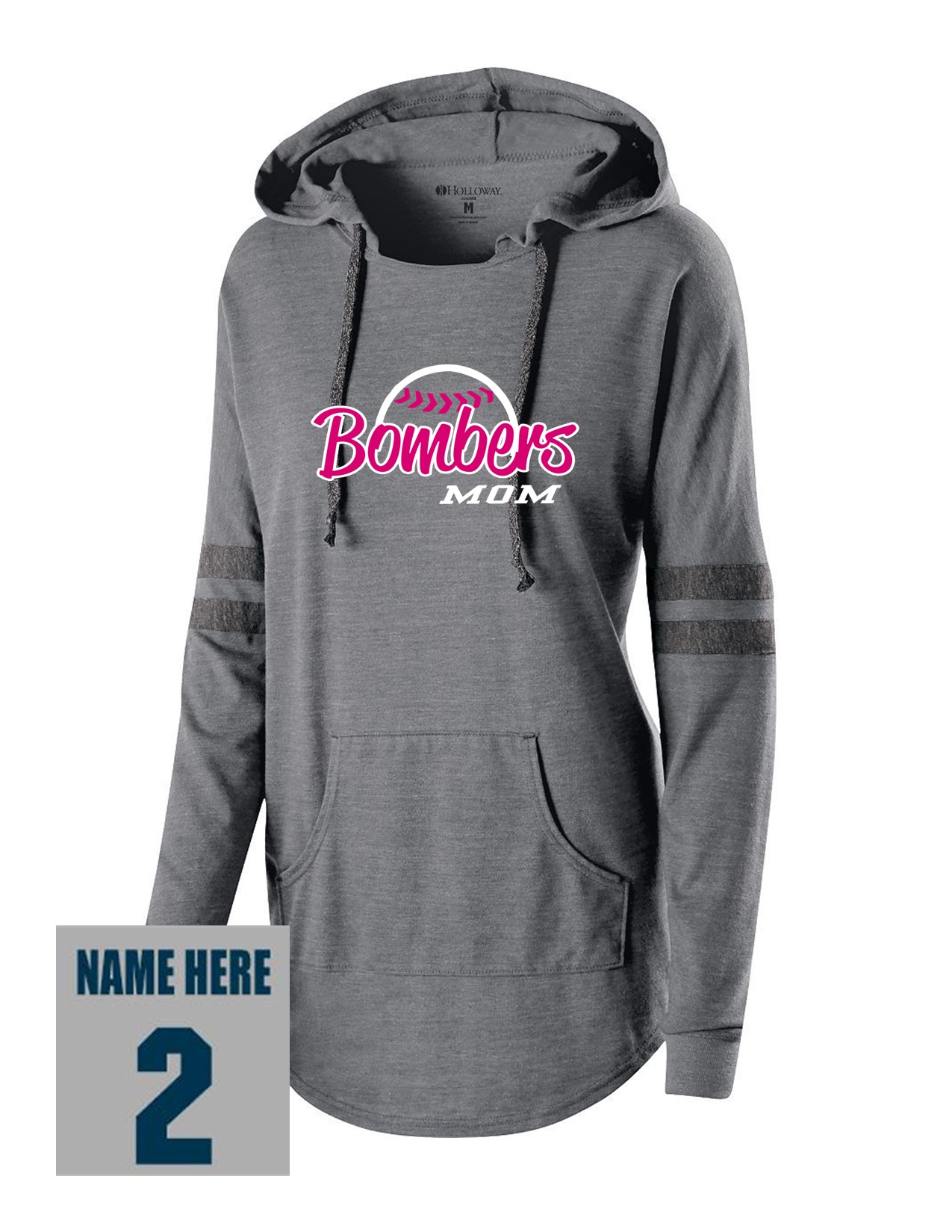 75f Holloway 229390 Ladies Hooded Low Key Pullover with Mom's Bomber Front Print