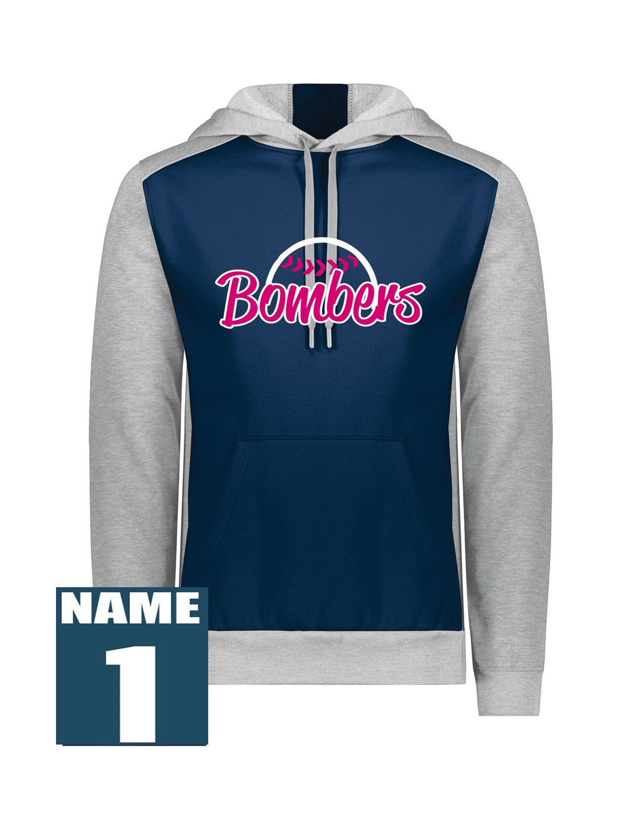 79e Augusta 6865 Adult Three Season Fleece Pullover with Ladies Bomber Front Print