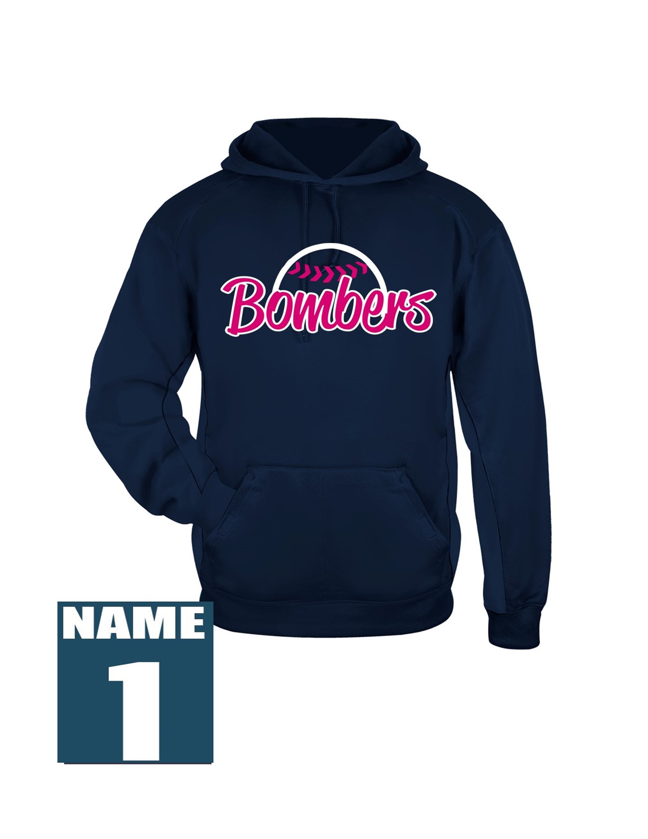 82e Badger 1454 Adult Performance Fleece Hoodie with Ladies Bomber Front Print