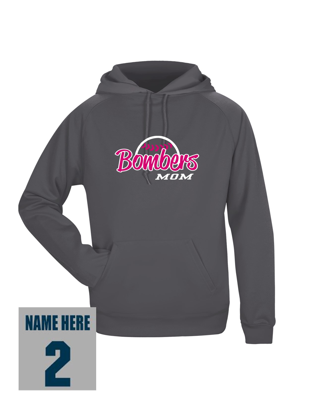 82f Badger 1454 Adult Performance Fleece Hoodie with Mom's Bomber Front Print