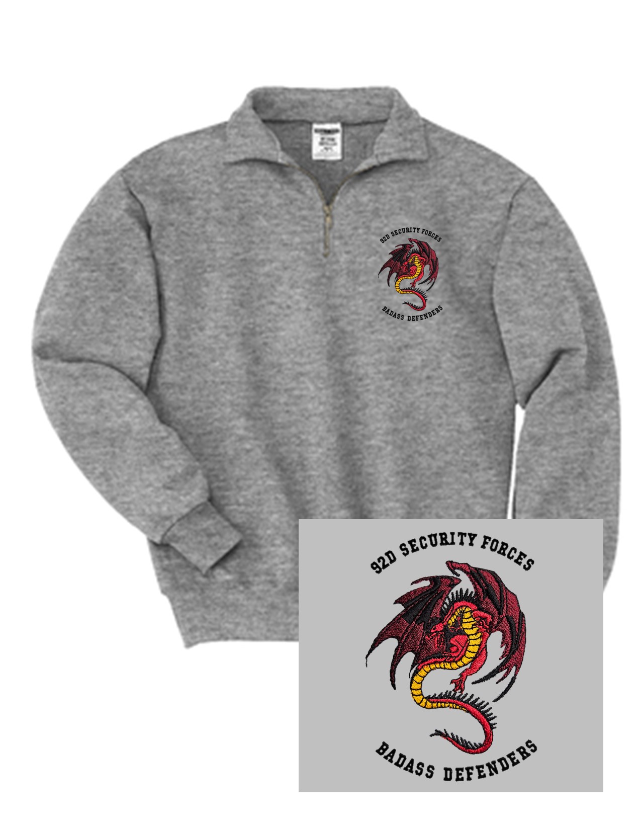 24 Jerzees 4528M 1/4 Zip Sweatshirt with Cadet Collor and Dragon Embroidery