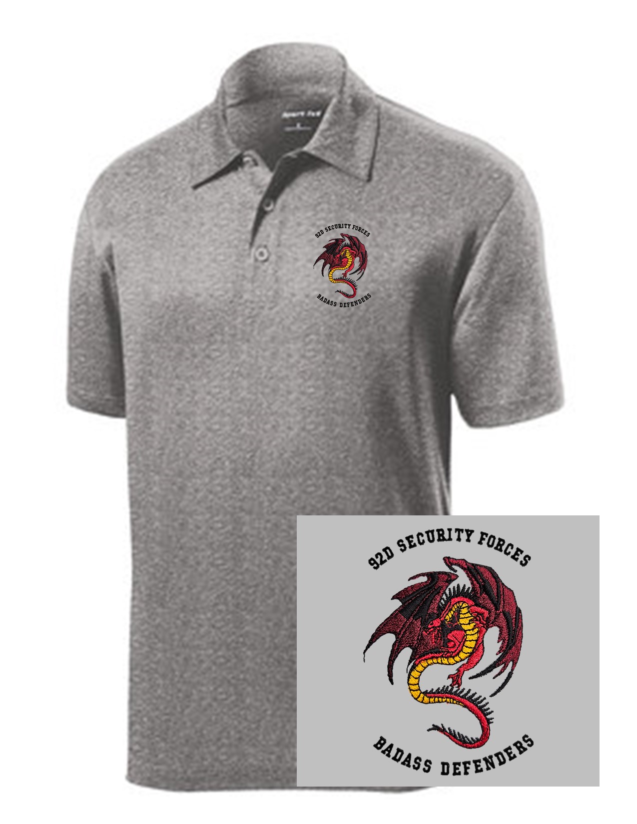 21 Sport-Tek ST660 Heather Contender Polo with Dragon Embroidery