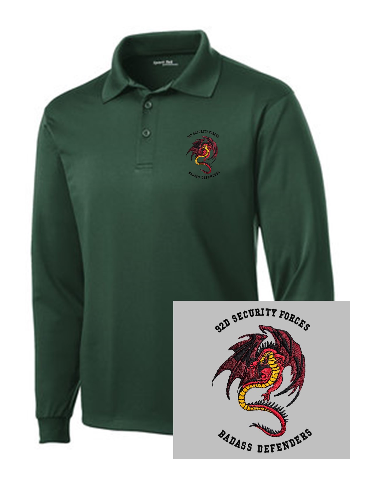 18 Sportek ST657 Unisex Long Sleeve Wicking Polo with Dragon Embroidery